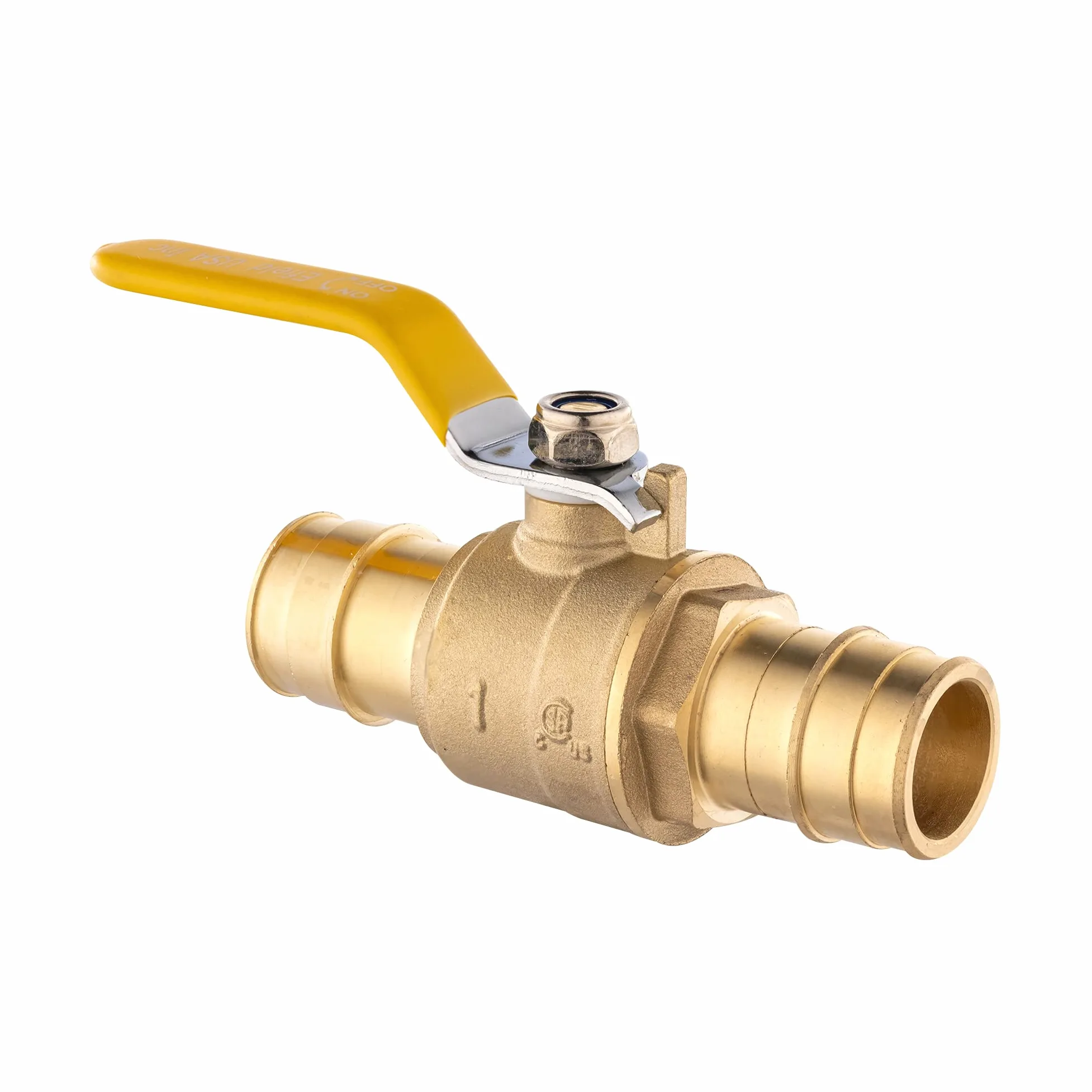 EFIELD Válvula de bola de puerto completo de latón de 1 pulgada para tubería Pex-A, solo conexión de expansión ASTM F1960, mango amarillo, latón sin plomo