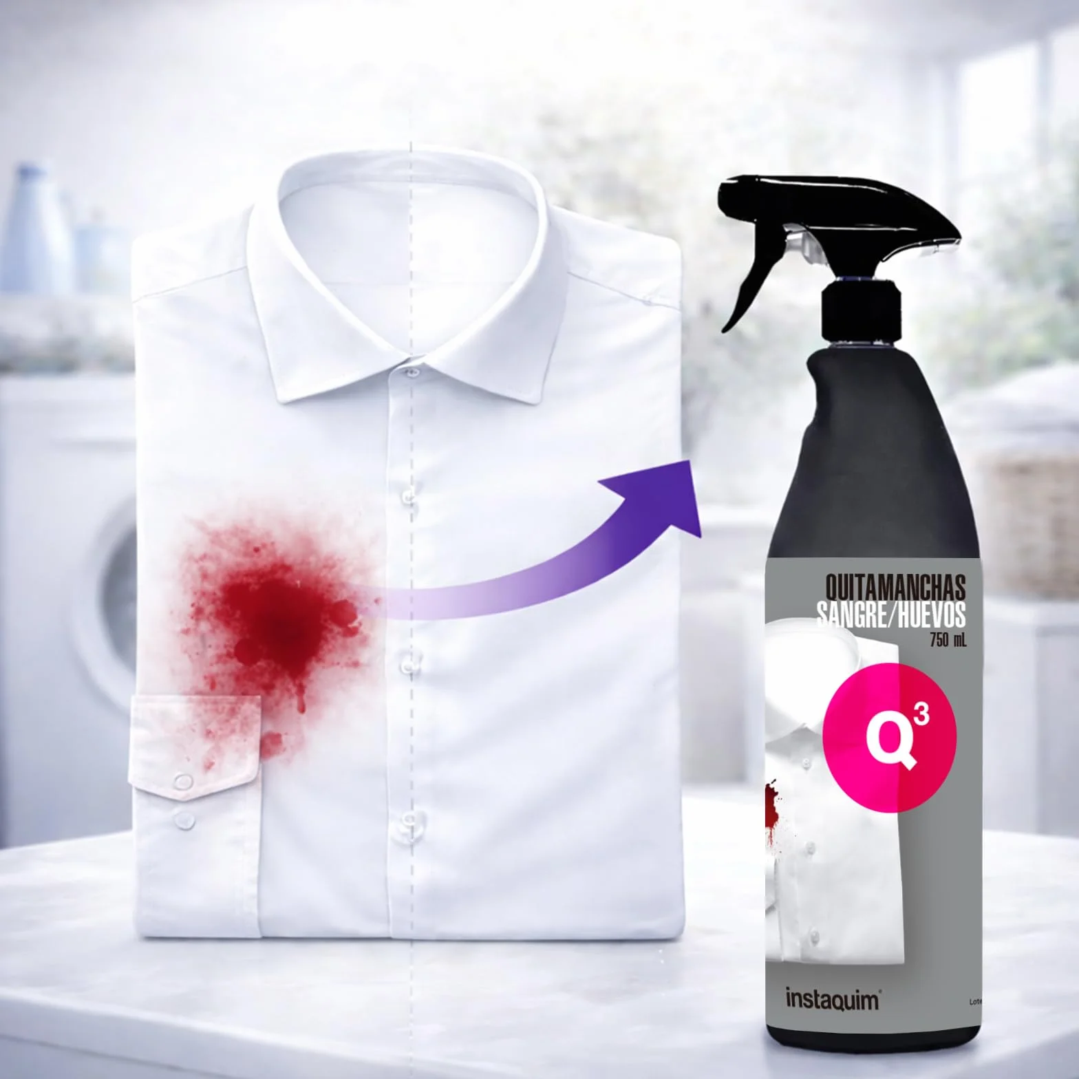 Quitamanchas Q3 para Sangre, Huevo y Grasa – Elimina Manchas Orgánicas en Ropa Blanca y de Color