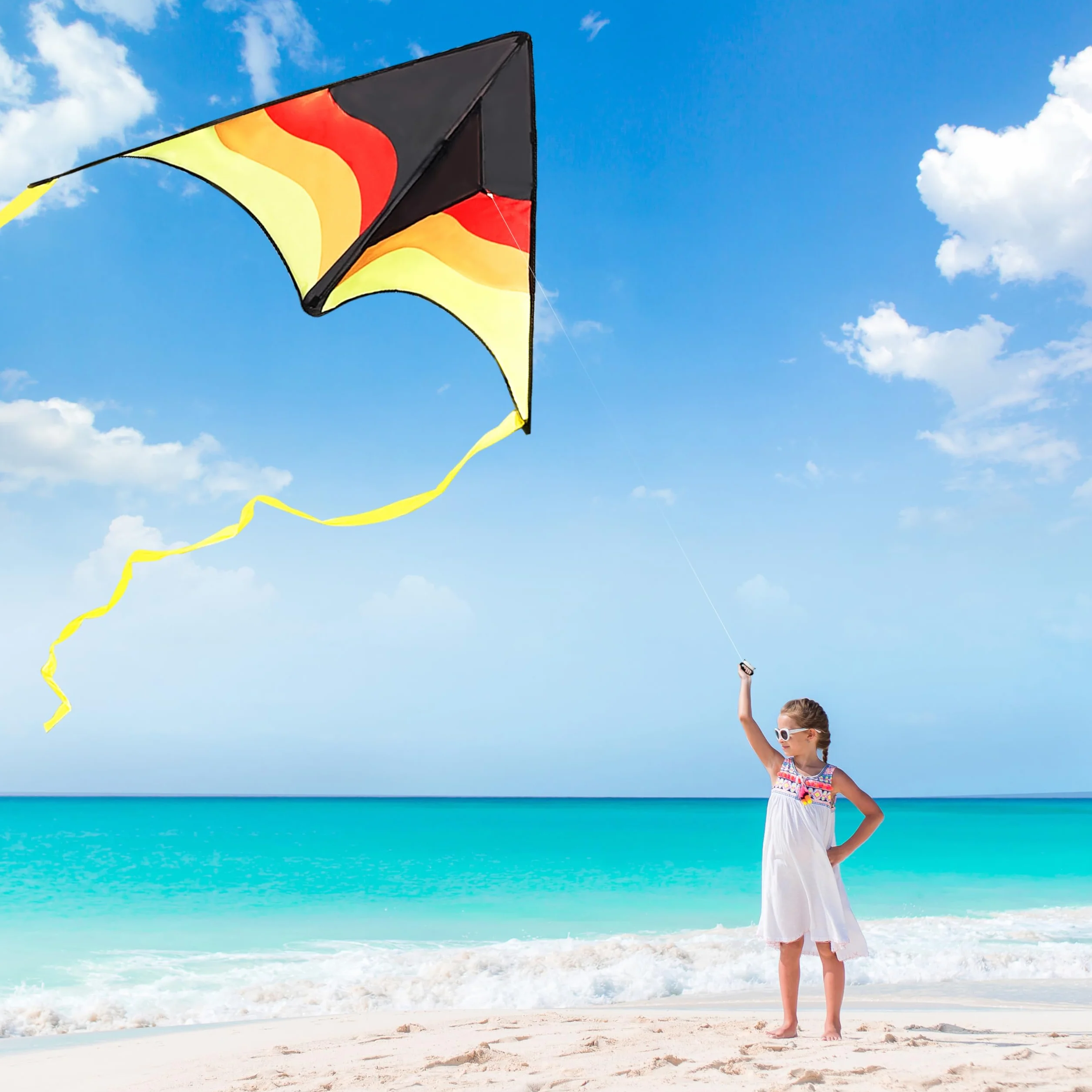 SYNCFUN Cometa Delta grande degradada para niños y adultos, cometa de playa con cuerda de 328 pies