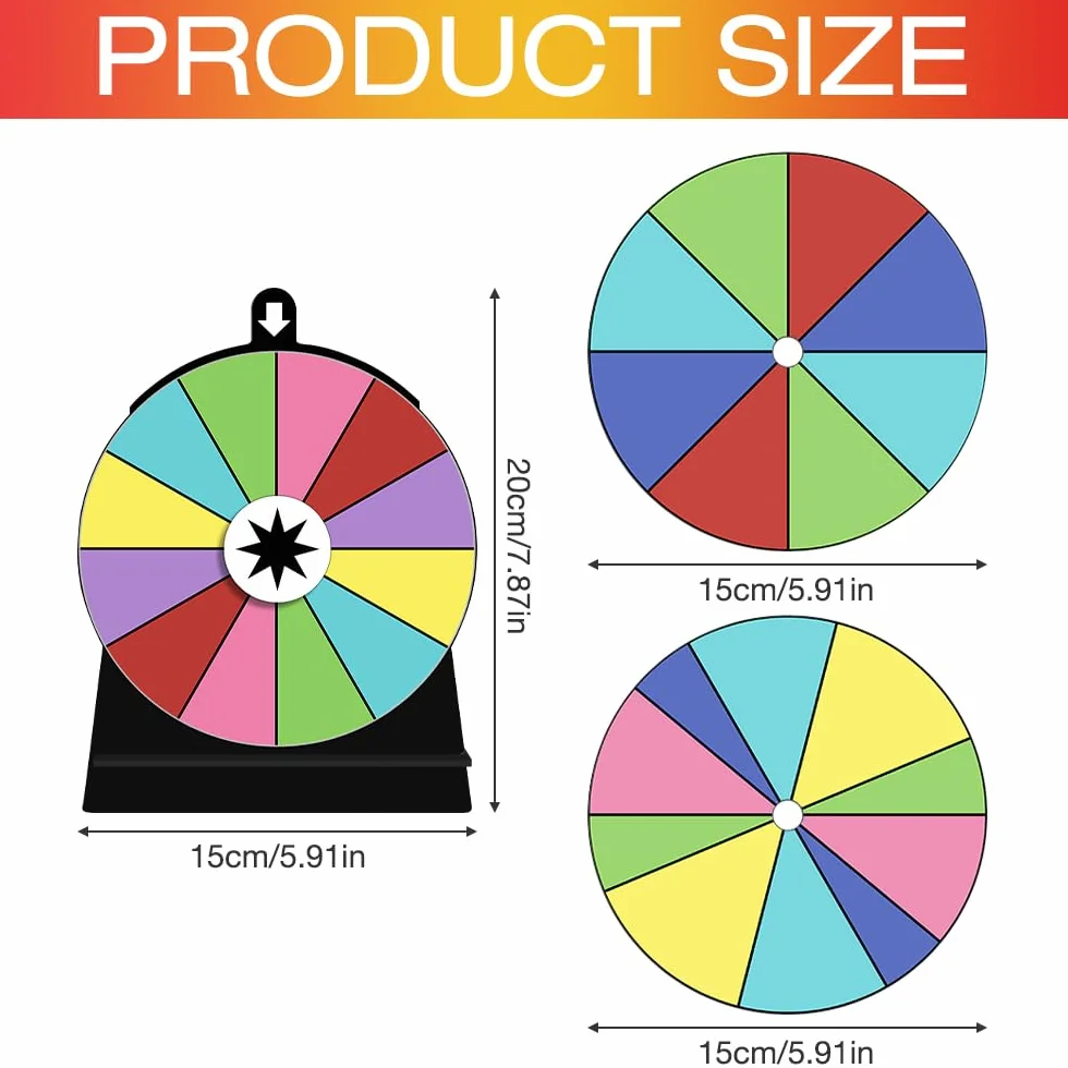 Ruleta de la Suerte Rueda de la Fortuna 15x20 CM con Soporte Resistente y Rotuladores