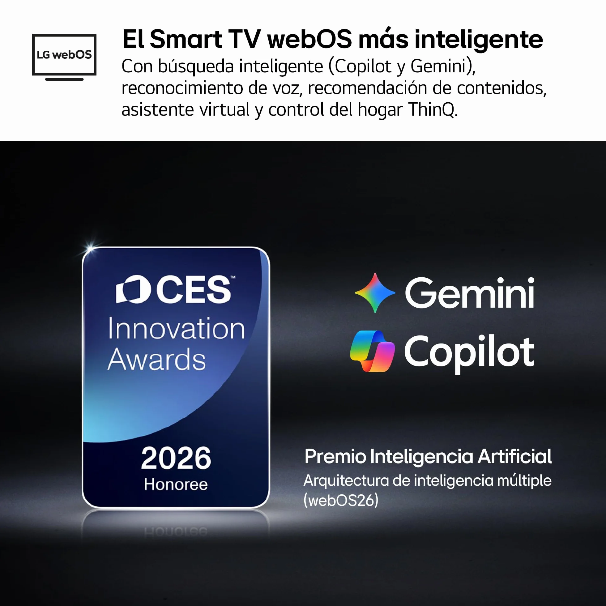 LG OLED55G64LW - TV 55", 4K OLED EVO AI G6, Smart TV, WebOS 26, Procesador α11 AI Gen3, VRR 165Hz, Reflection Free Premium Sin Reflejos, Dolby Vision y Atmos, Gris Oscuro Titán
