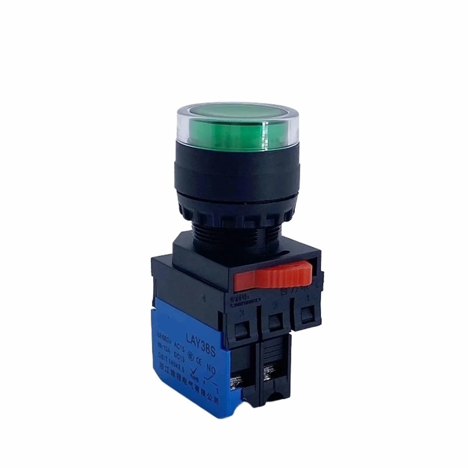10 Uds interruptor de botón iluminado LA38-10D reinicio momentáneo autobloqueo inicio parada Control de potencia 22mm LAY38S(Blue,SELF LOCKING_1NO_220V AC DC)