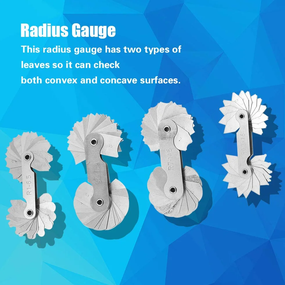 Yosoo Health Gear Juego de Medidores de Radio de Filete, Acero Inoxidable, R0.3-1.5/R1-6.5/R7-14.5/R15, 4 Piezas