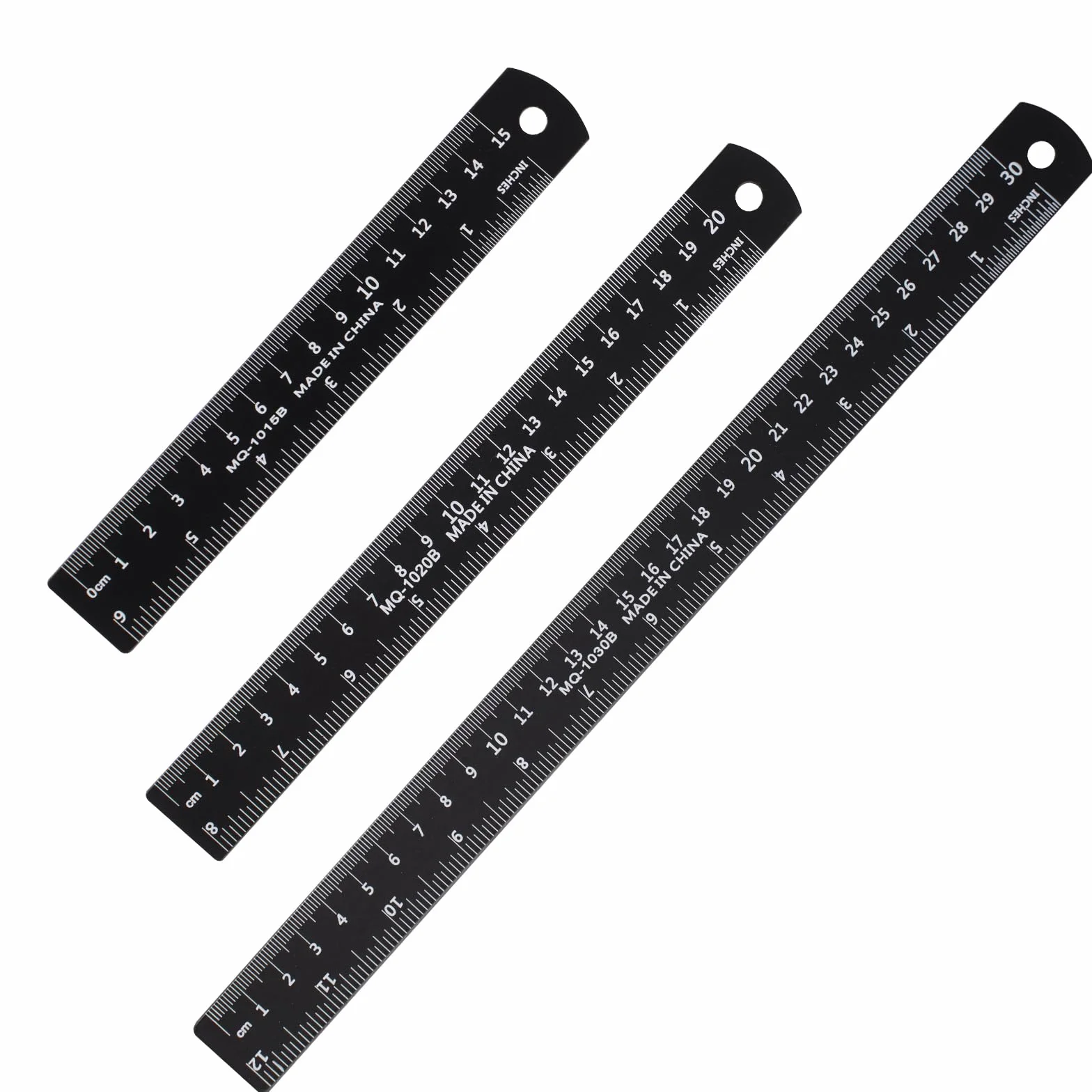 Reglas de Metal 3 Piezas 15 cm 20 cm 30 cm Doble Escala Métrica e Imperial Negro