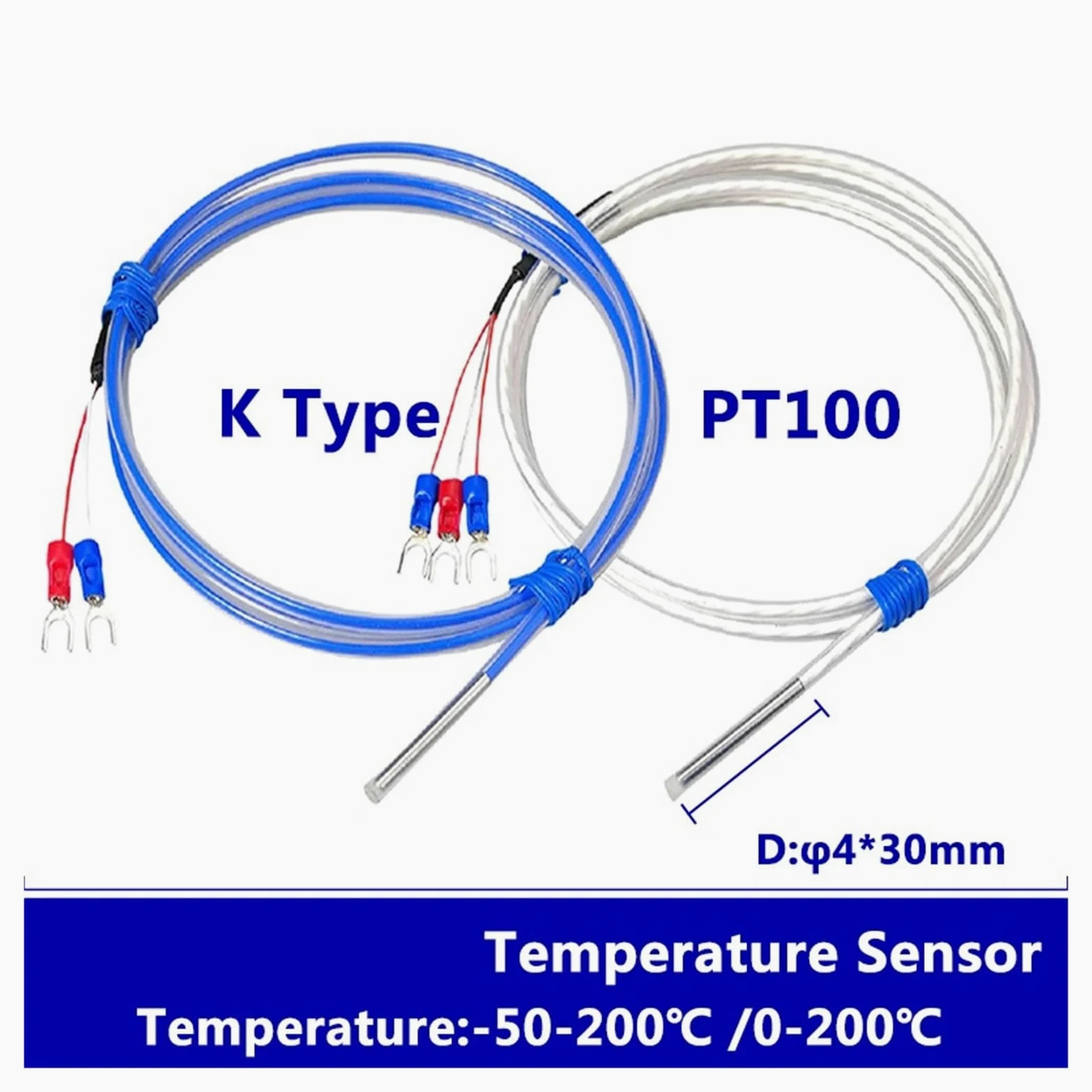 Sensor de temperatura, sonda PT100/K, termómetro, termopar industrial | PT100 RTD 5m