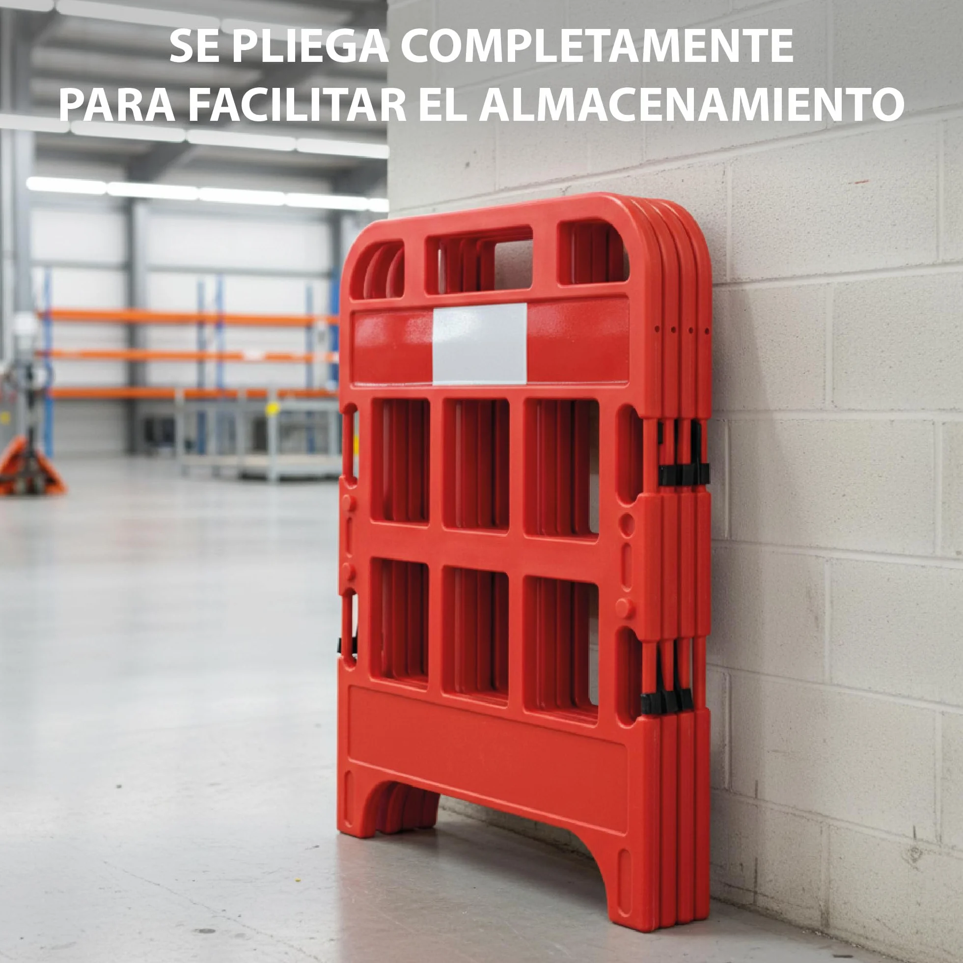 Valla de Seguridad Modular Plegable de Plástico con Bandas Reflectantes | Set de 4 Paneles Conectables | 100x75 cm | Barrera de Protección para Obras, Zonas de Reparación y Áreas Peatonales