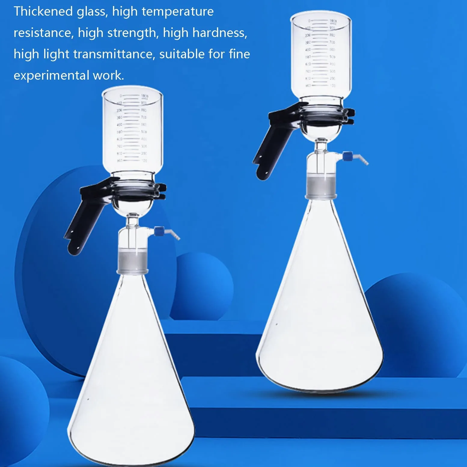 Filtro de succión al vacío de vidrio, kit de filtro de montaje de filtración al vacío de vidrio de borosilicato con embudo graduado de 300 ml, aparato de destilación de filtración al vacío para 250ml