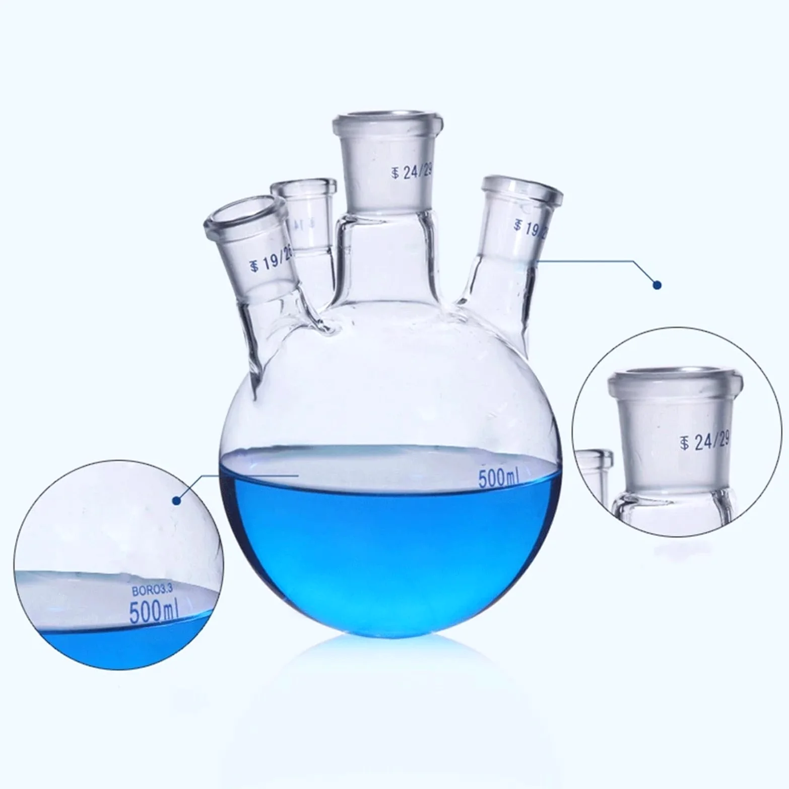 Matraz de vidrio para laboratorio, Matraz de reacción de vidrio estándar de 4 bocas 19/26,24/29,29/32 100-2000 ml(1000ml 24 19 19 14)