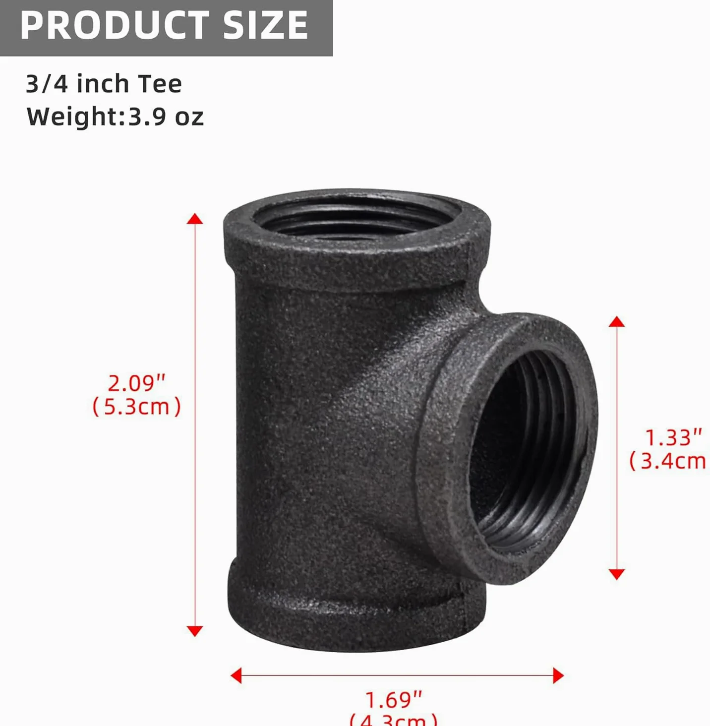 DSDS Paquete de 10 camisetas de hierro maleable rústico industrial negro para tuberías, estantes, muebles, decoración del hogar