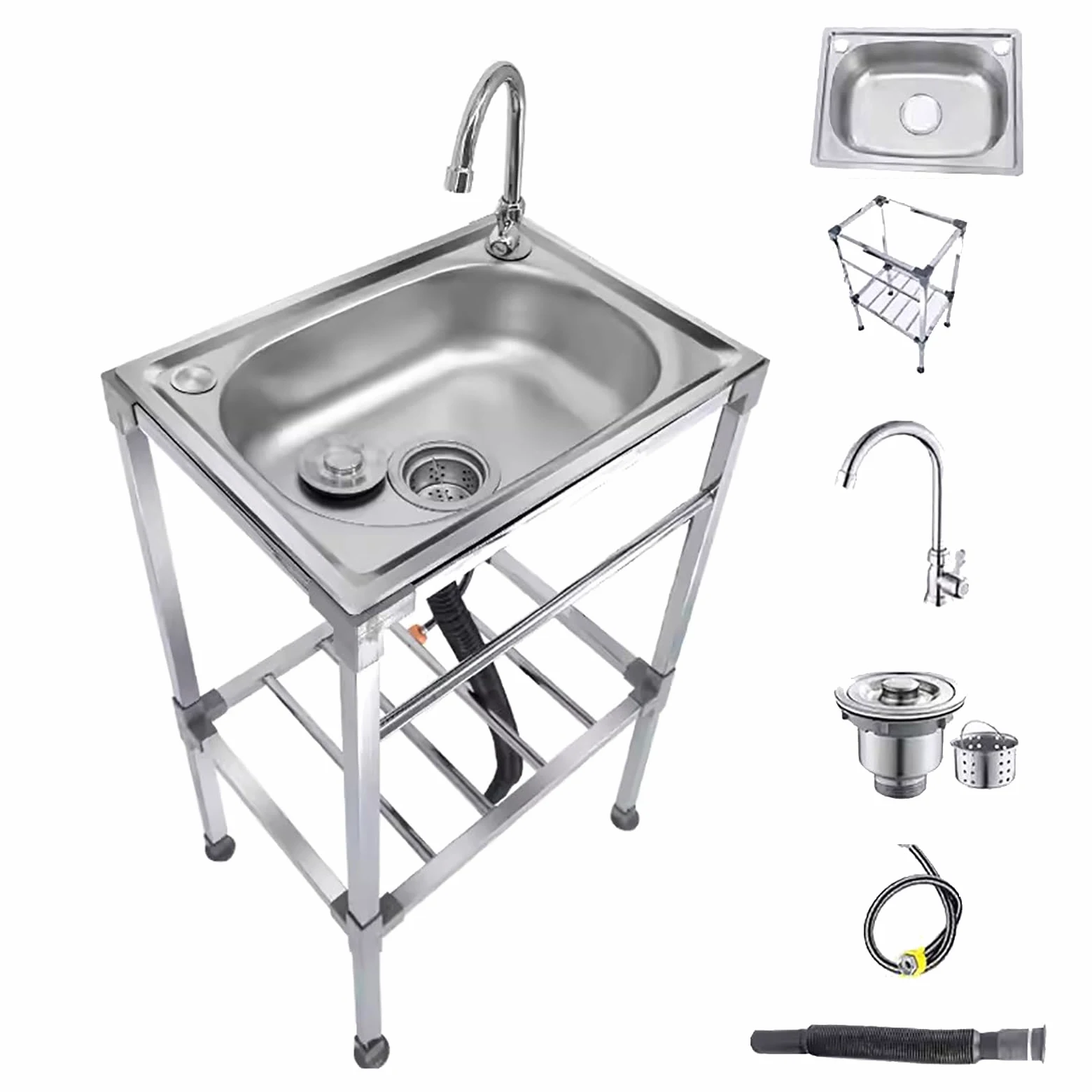 Cocina Fregadero Exterior Portatil Camping Acero Inoxidable Grifo Soporte 42