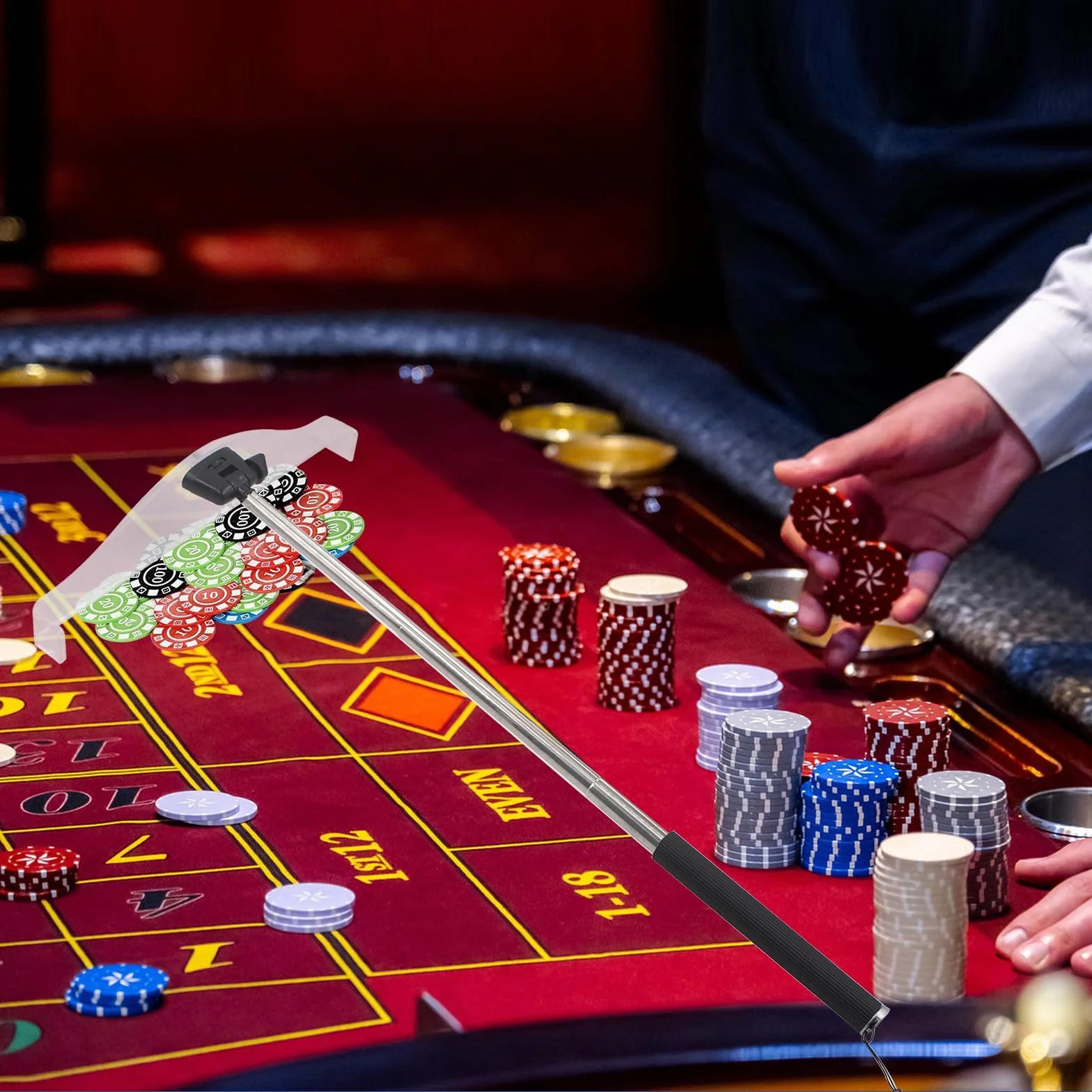 Poker Chip Pusher Teleskop Rulette Rastrillo Colector Longitud Ajustable 22-95 cm Mango Antideslizante