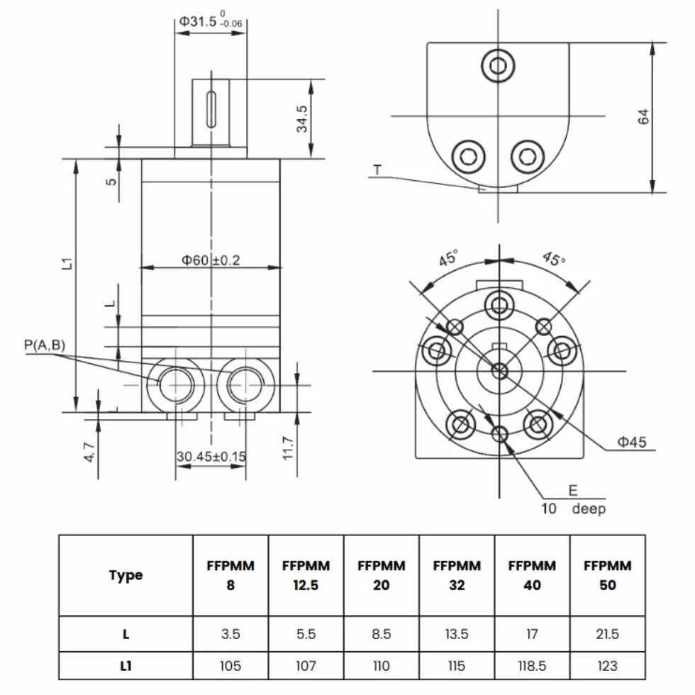 Motor hidráulico 12,9 CC/Rev G 3/8" Puertos laterales