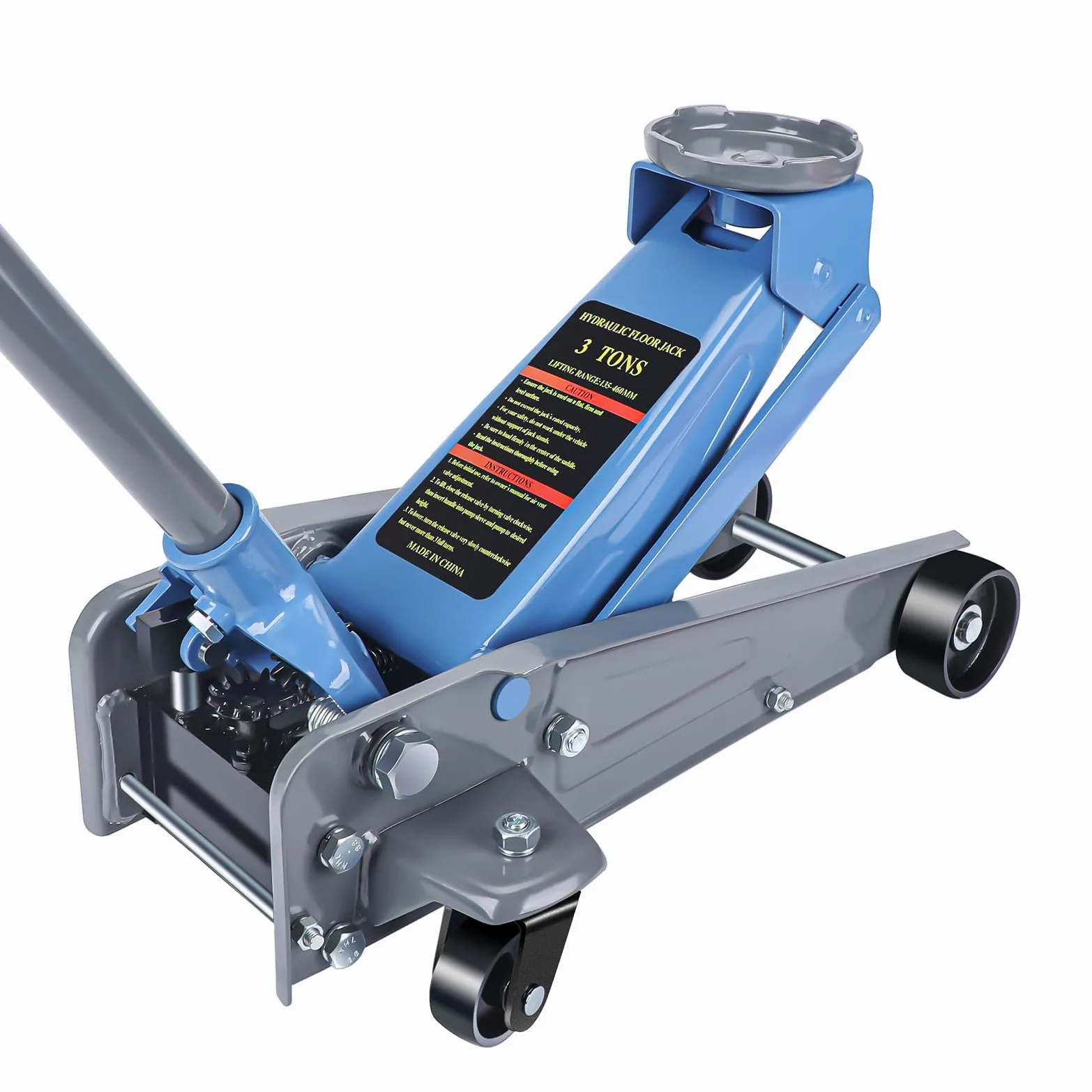 Larbanke Gato de Suelo de Perfil Bajo de 3T, Hecho de Acero al Carbono Duradero,Altura de Elevación 135-460 MM,Gato de Engranaje Hidráulico,Adecuado para Varios Automóviles