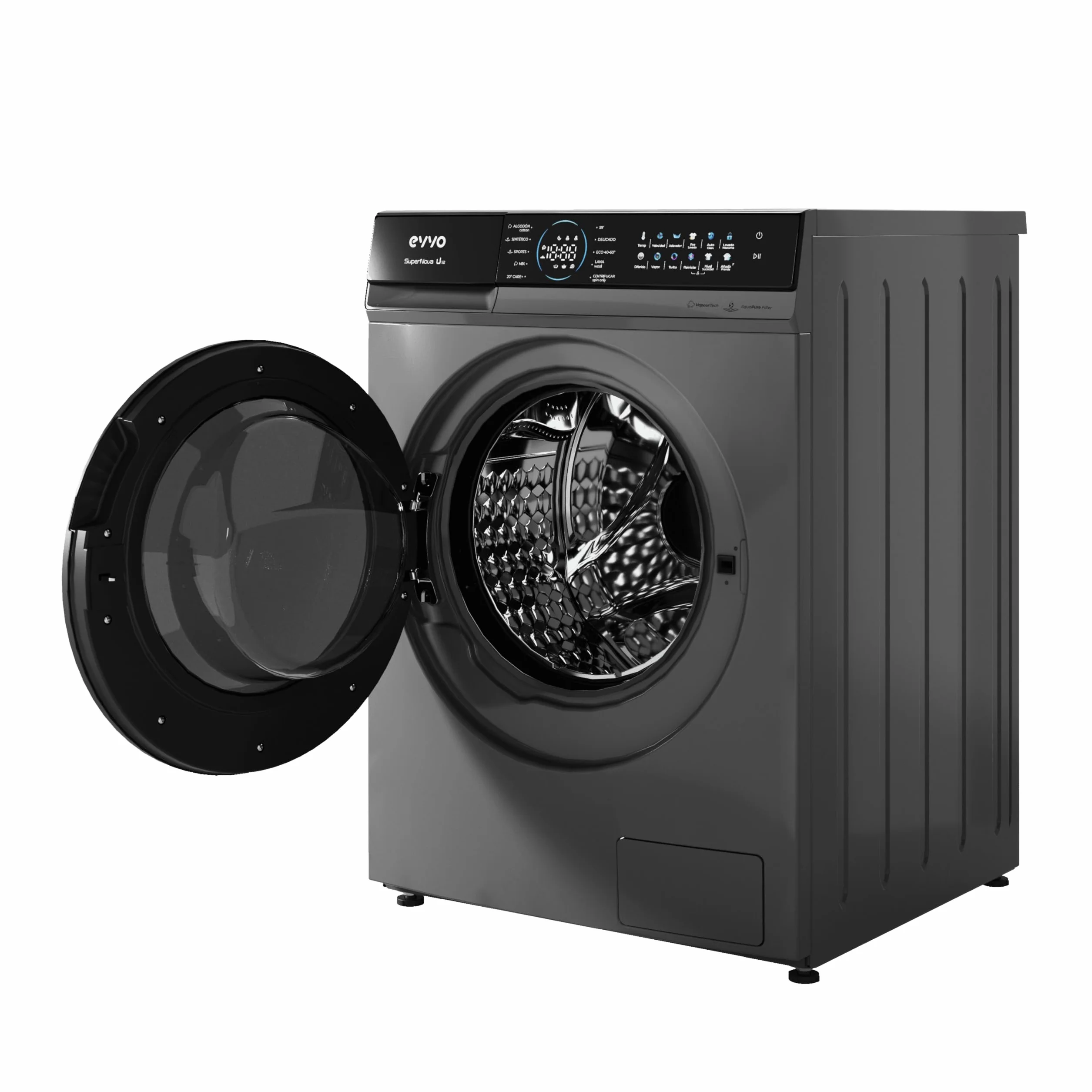 EVVO Lavadora carga frontal 12 kg Supernova, Eficiencia energética A, Motor Inverter, Panel Táctil Inox