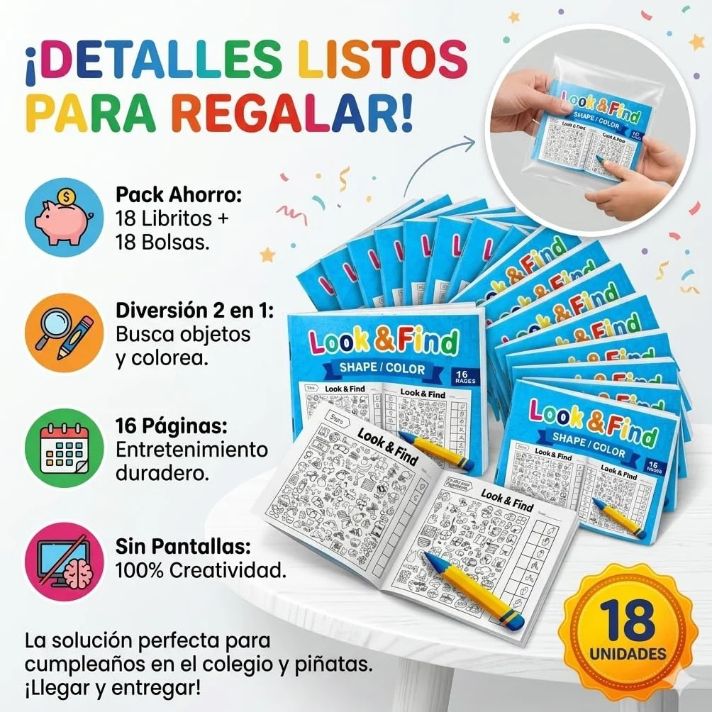 Libros Busca y Encuentra para Regalos Cumpleaños Niños 3-6 años Juegos Educativos Sin Pantalla