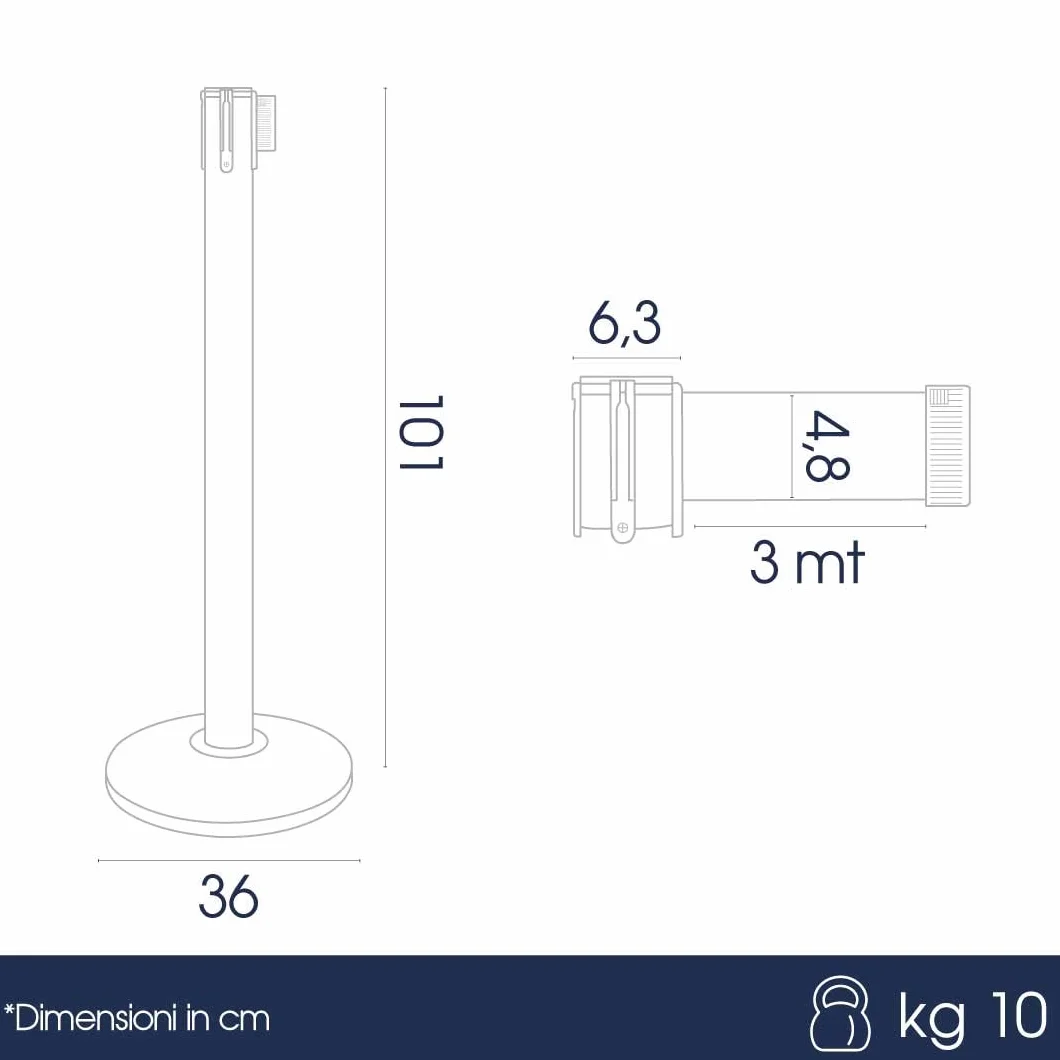 Postes separadores con cinta extensible 3 m, retráctil, seguridad, negro base reforzada, ámbitos diversos amarillo-negro