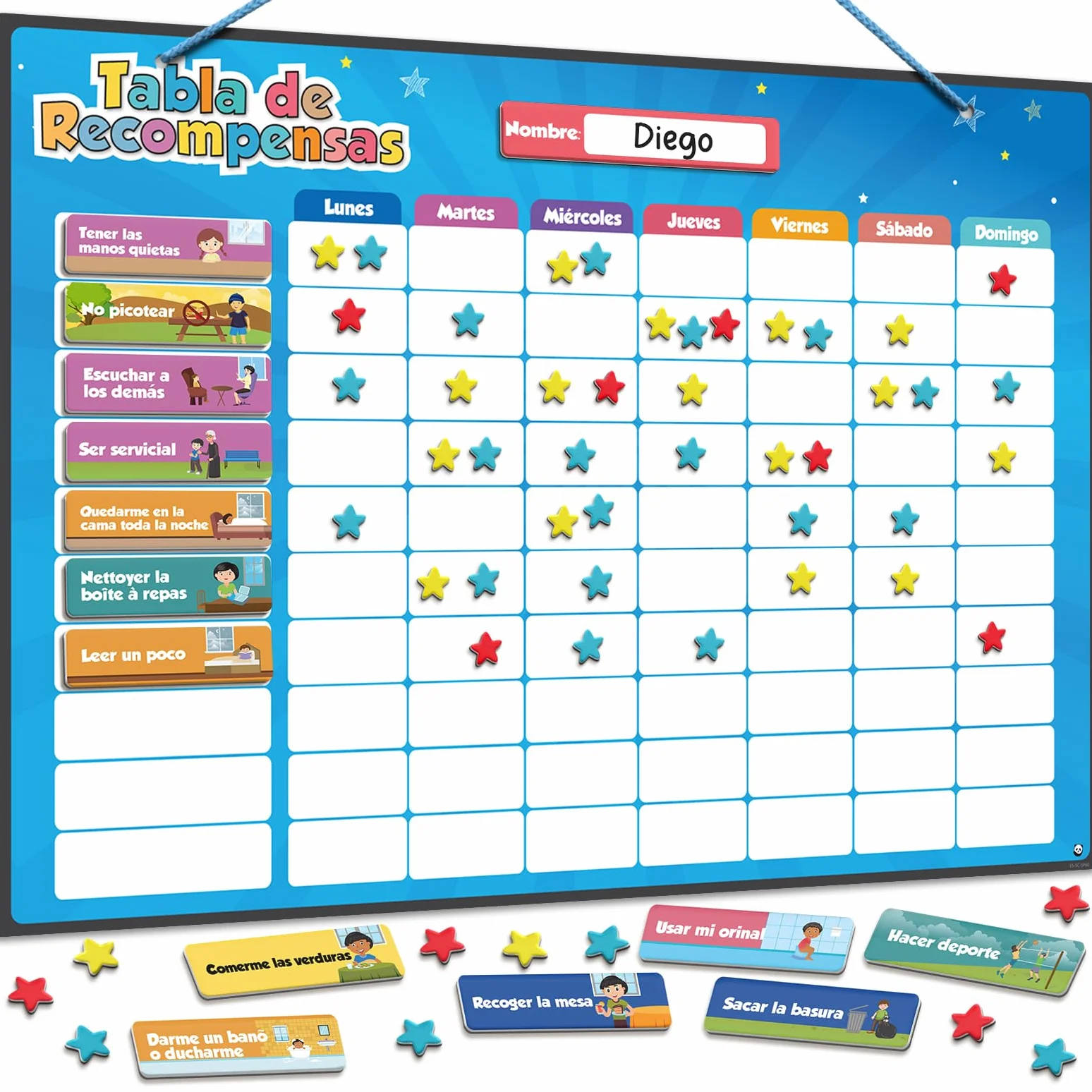 Smart Panda Tabla de Recompensas para Niños – 80+ Actividades + 380 Imanes – Sistema Montessori – Planificador Magnético 3-8 Años – Español