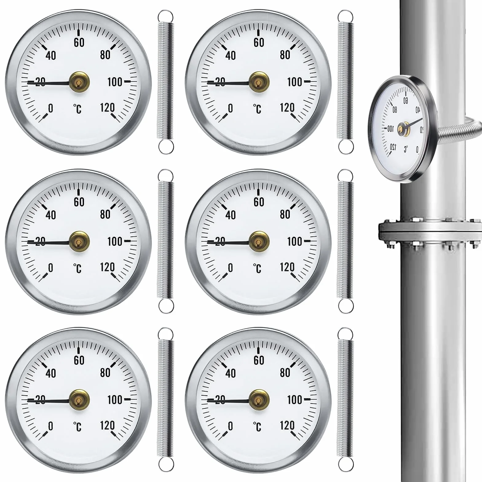 PORFOYO 6 unidades tubo calefacción termómetro indicador temperatura muelle clip 63 mm 0-120 ℃