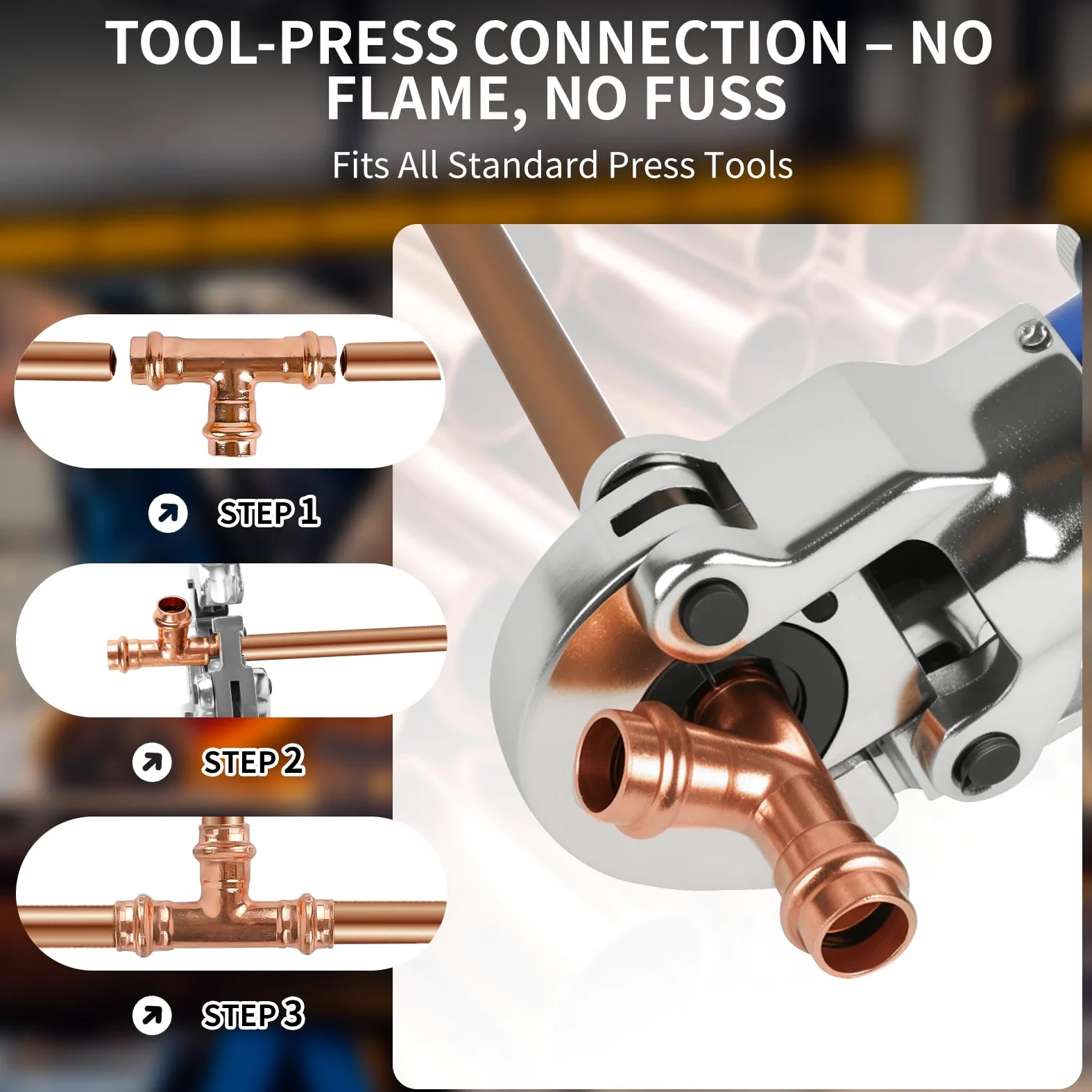 PxPxP - Prensa de cobre de 3/4 pulgadas en T – Accesorio de tubería de 3 vías, accesorios ProPress de 3/4 pulgadas compatibles, accesorios de fontanería de cobre sin plomo para agua potable – Paquete