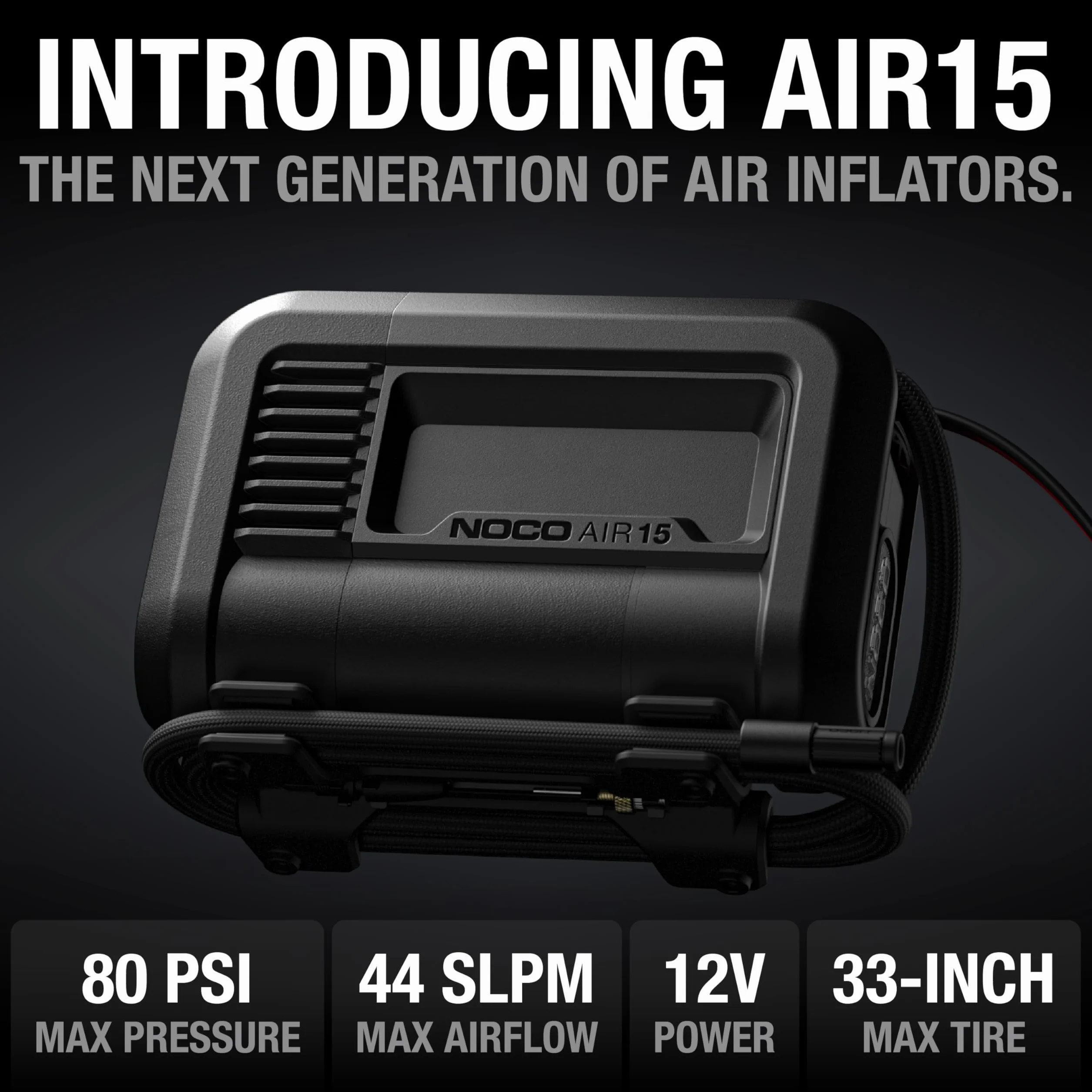 NOCO AIR15 Inflador de neumáticos 15A Compresor de aire portátil 12V 44 SLPM 0-40 PSI 2,9 min Manómetro digital Apagado automático