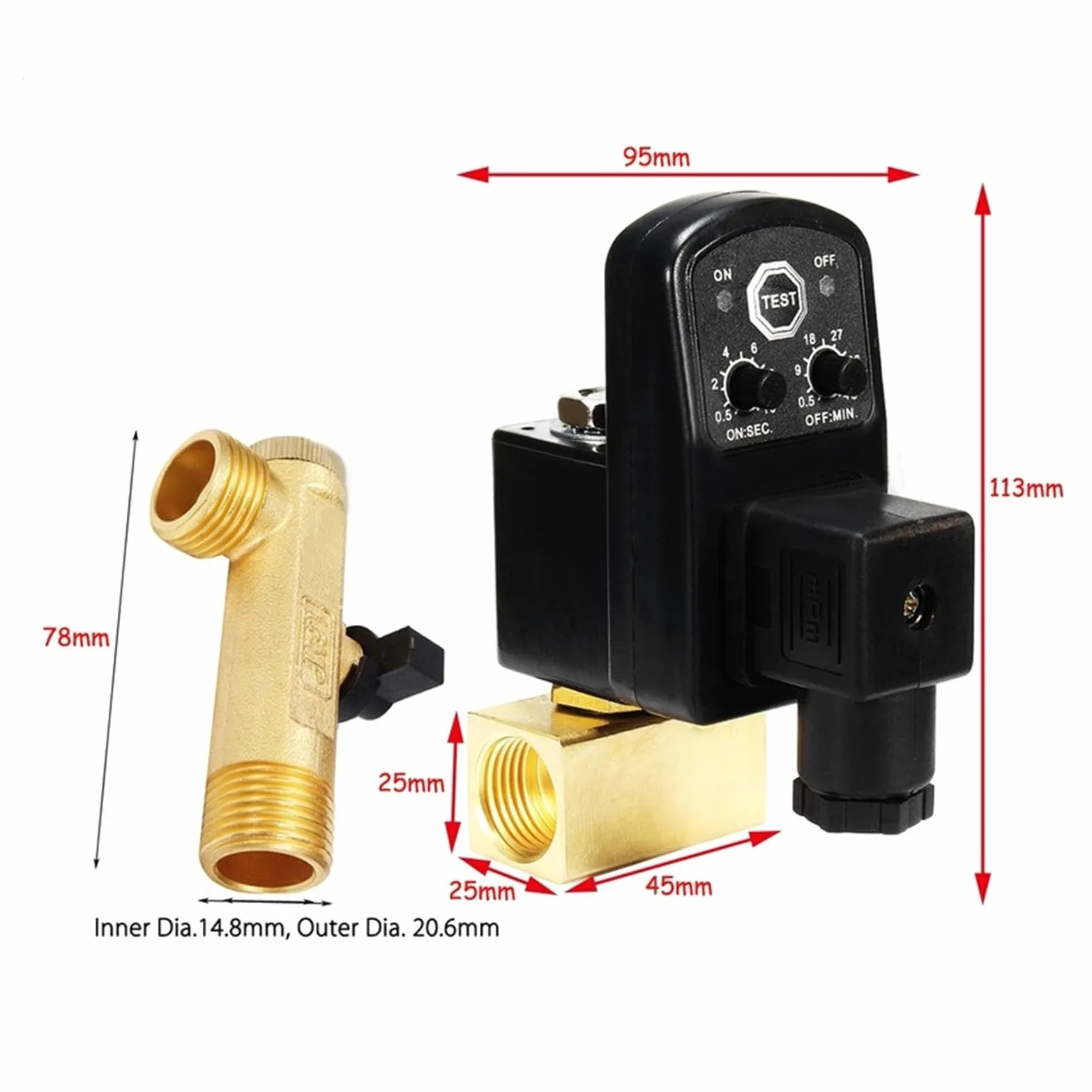 Solenoides, Válvula de drenaje de 1/2 ", compresor de aire electrónico temporizado, tanque de Gas, válvulas de drenaje automáticas de 2 vías for filtros, cilindros de aire, 1 ud.(GREEN_OPT-A)