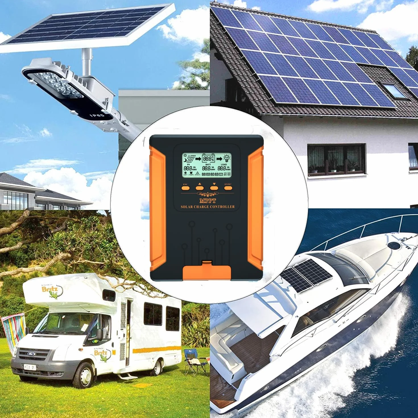 SolaMr 100A MPPT Regulador de Carga Solar 12V/24V/36V/48V Auto con Pantalla LCD Regulador de Panel Solar Max 180V Entrada para Gel Sellado Inundado y Batería de Litio-CM-100A