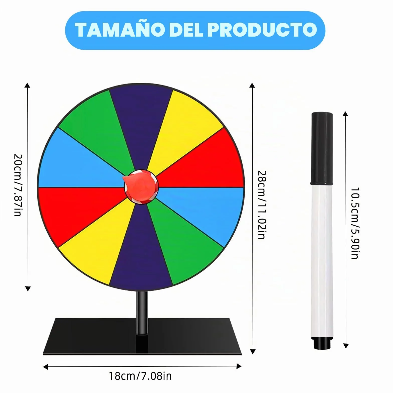 Ruleta de la Suerte Giratoria 8 Pulgadas con Bolígrafo, 10 Ranuras, Rueda de Premios Multicolor para Festivales