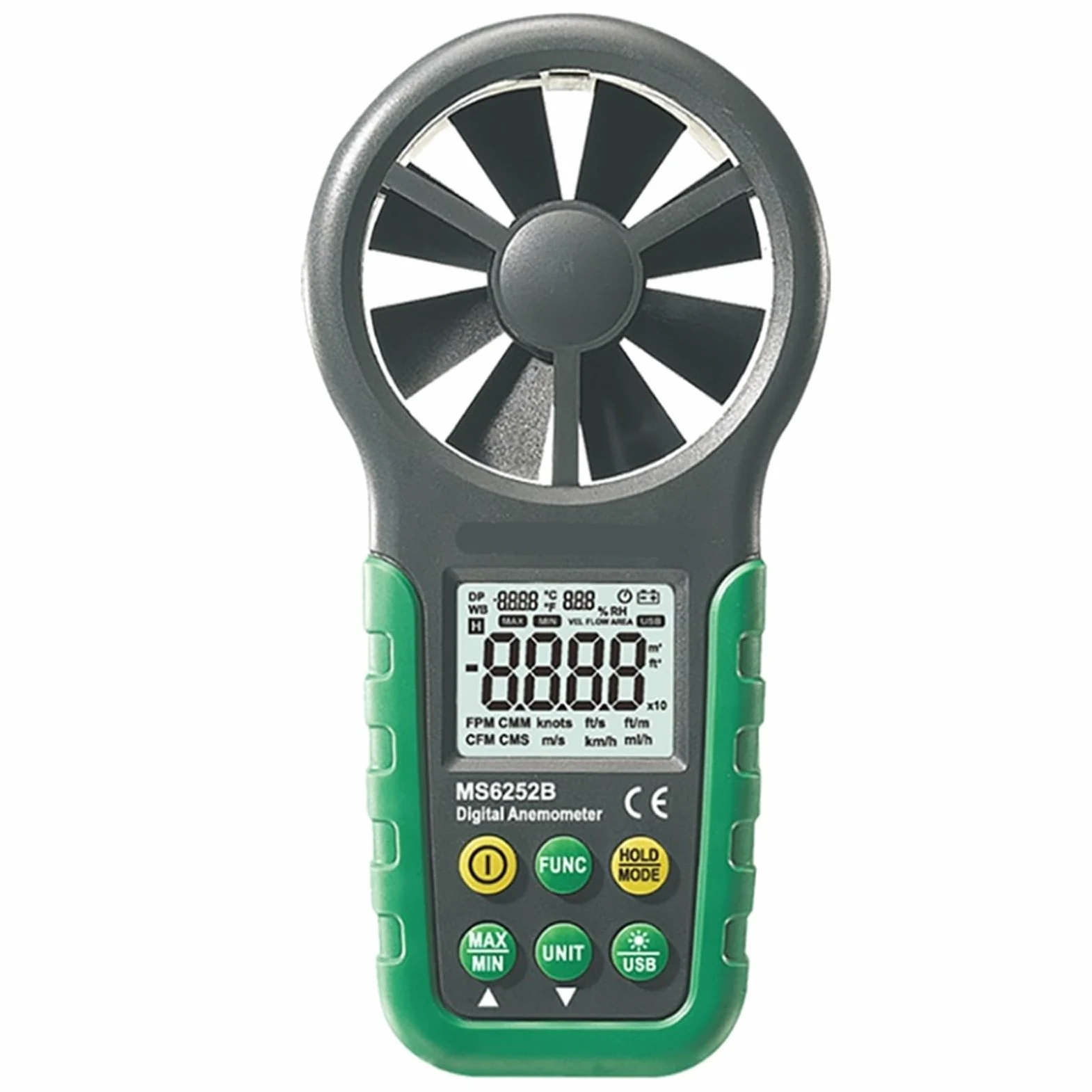 Anemómetro, Anemómetro digital LCD electrónico, medidor de velocidad del viento y volumen aire con pantalla temperatura humedad