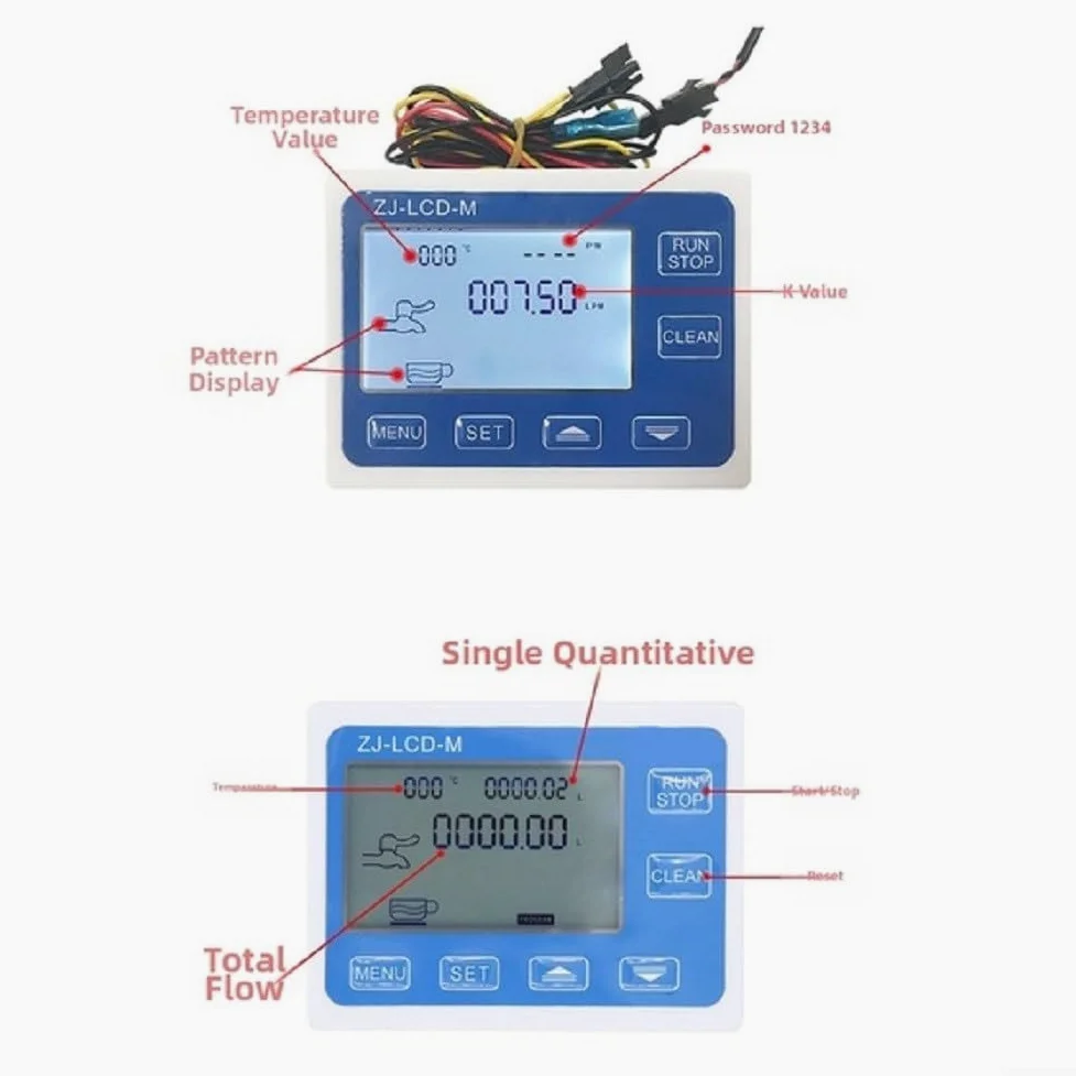 DAZZLEEX Medidor de flujo digital inteligente Sensor de flujo de agua de 1/4 pulgadas con pantalla LCD para control cuantitativo DC12V Operación Salida de señal de pulso Bod de polioximetileno
