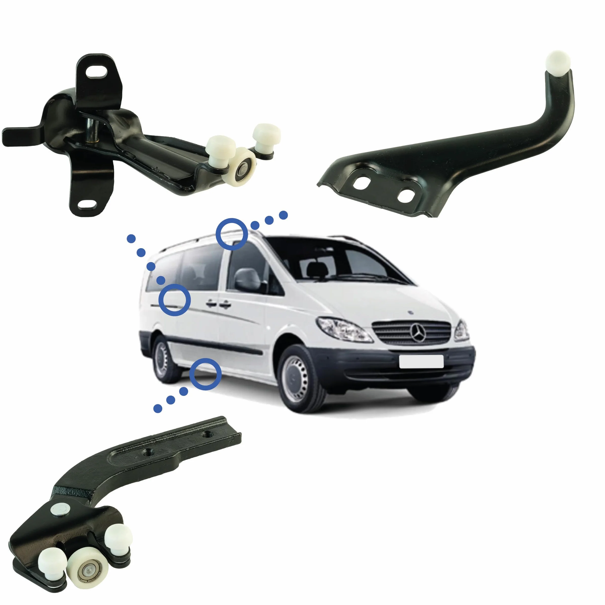 3 rodillos puerta corredera compatibles para Viano (W639) y Vito (W639) (2003-2014) guía rodillos puerta lateral derecho – Guía SUPERIOR - CENTRAL - INFERIOR