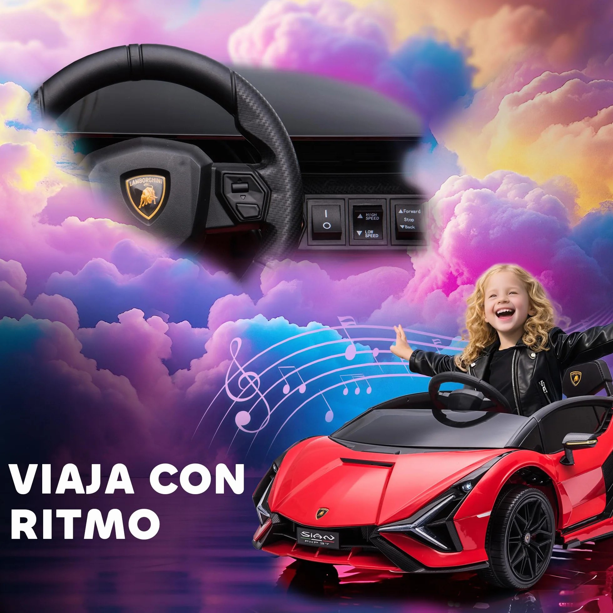 HOMCOM Coche Eléctrico para Niños Lamborghini SIAN 12V con Mando a Distancia 3-5 km/h 108x62x40 cm Rojo