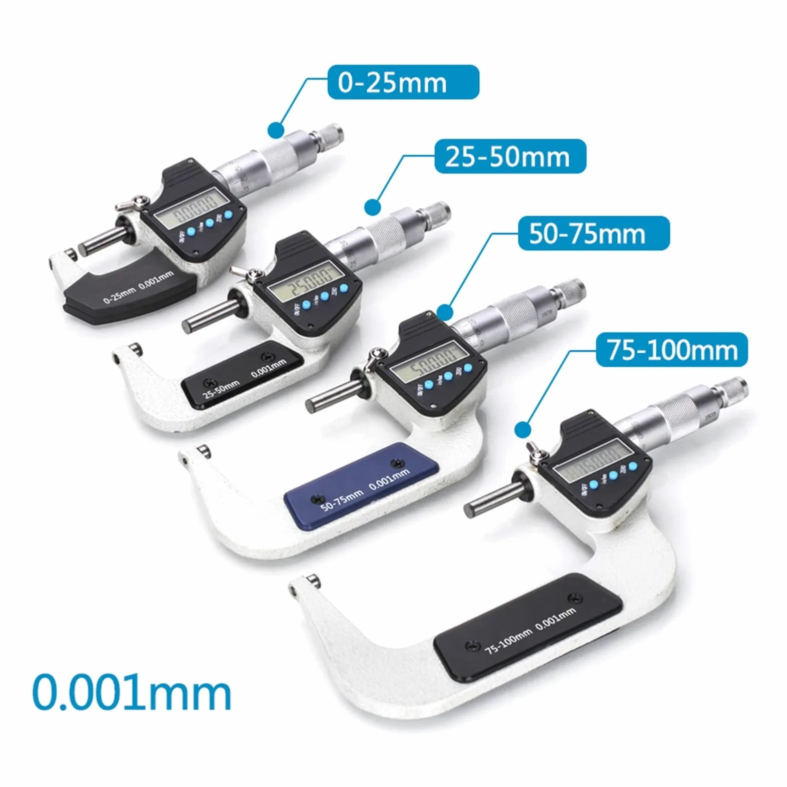 Calibrador digital de micrómetro 0.001mm 0-25/50/75 100mm Micrómetro exterior electrónico con LCD Herramientas medición calibre pantalla,Alta precisión(25-50mm)