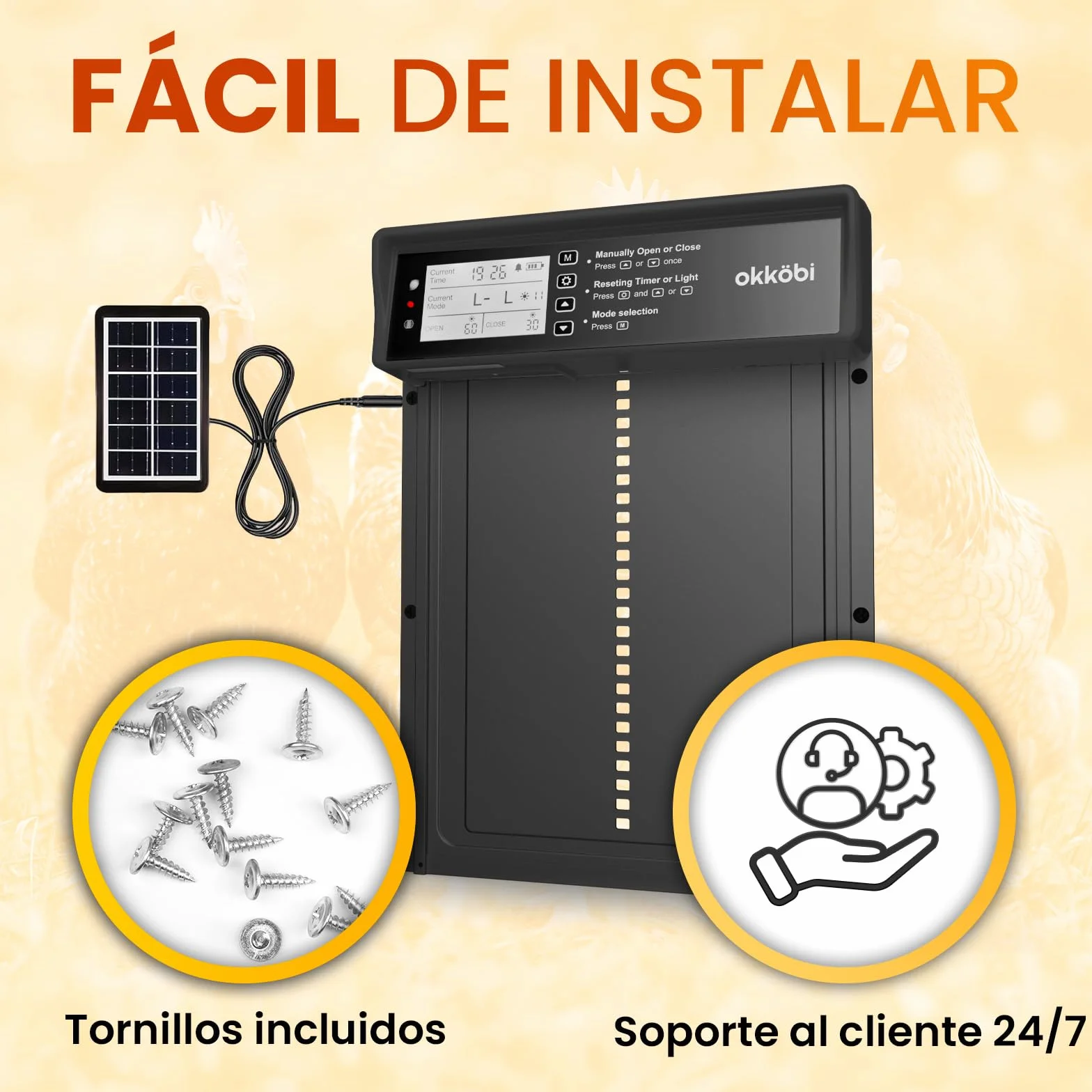 Puerta Gallinero Automatica Solar con Mando a Distancia, Sensor de Luz y Temporizador, Negro
