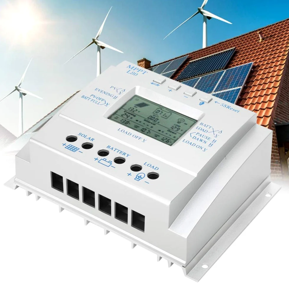 Hyuduo Controlador de Carga Solar MPPT 80A, Tecnología MPPT Avanzada, Control Inteligente, Protección contra Subtensión de Batería, Compatible con Inversores de Energía Eólica Solar