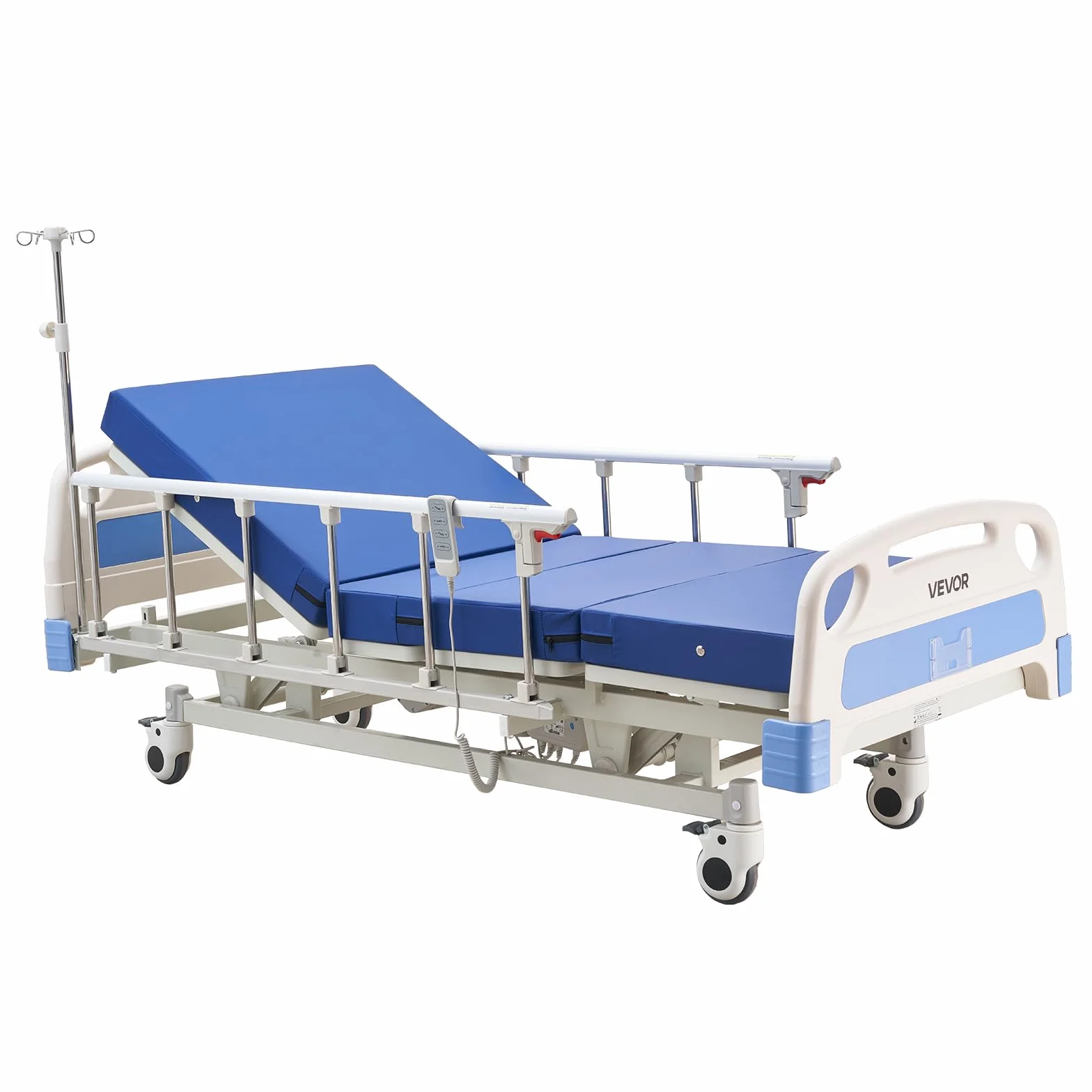 VEVOR Cama de Hospital Eléctrica de 3 Funciones, con Respaldo, Reposapiernas y Ajuste de Altura, Ruedas con Bloqueo, Colchón de Alta Densidad para Hospitalización en Easa, Capacidad de 250 kg
