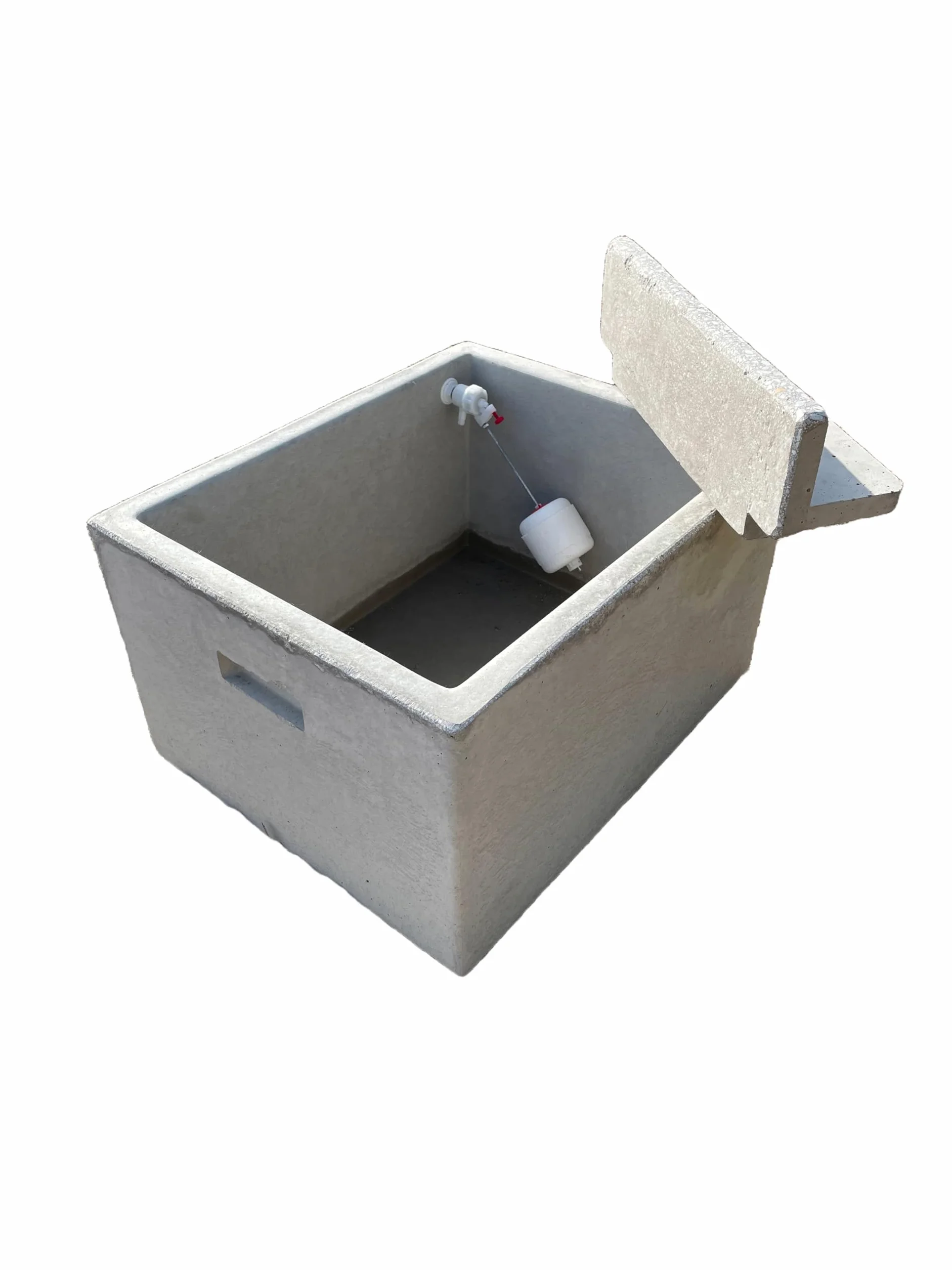 Bebedero de Hormigón para Caballos,Vacas, con Flotador, Tapa Protectora y desague, Medidas Exteriores, Largo 60 cm, Ancho 50 cm, Alto 35 cm, Peso 100 Kg, Capacidad 50 litros.