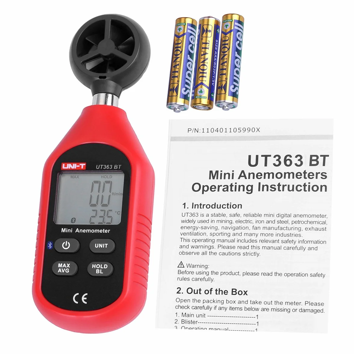Anemómetro de mano UT363BT Bluetooth digital con termómetro