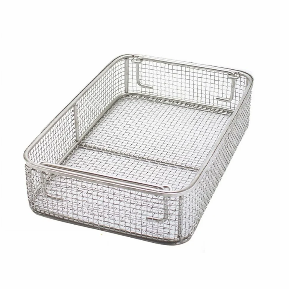 Bandeja de esterilización de malla de acero inoxidable perforada, 45 cm x 30 cm x 7 cm, para uso hospitalario y laboratorio