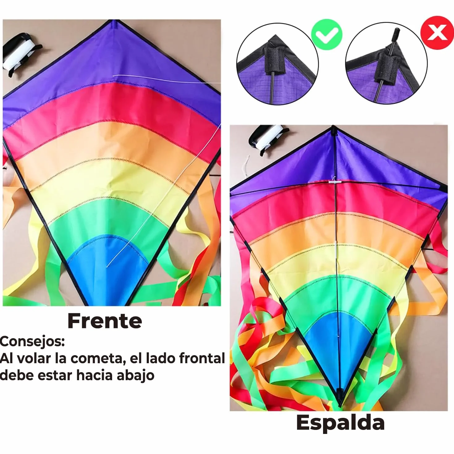 Cometas para Niños y Adultos - Cometa Diamante Eddy Arcoíris Fácil de Volar, Juguetes Voladores al Aire Libre para Principiantes
