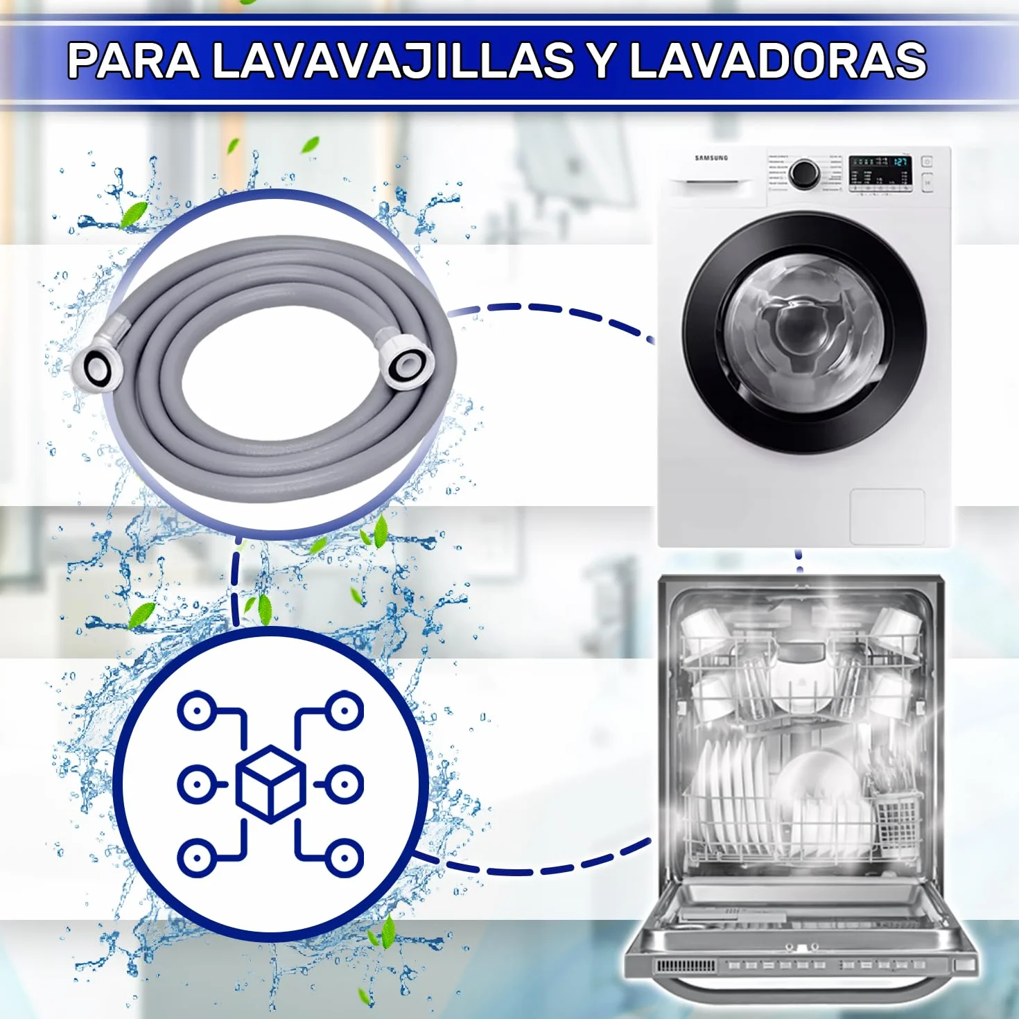 MONTERAL Manguera Lavadora Lavavajillas 3 m 3/4" 20-60 Bar 25°C Conexión Recta y Ángulo