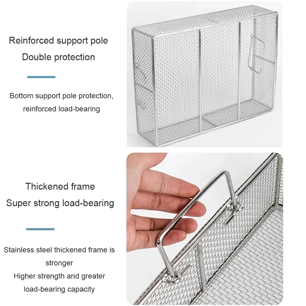 Cesta rectangular de acero inoxidable 304 para esterilización de instrumentos, cesta de lavado perforada de malla de 4 mm para herramientas médicas