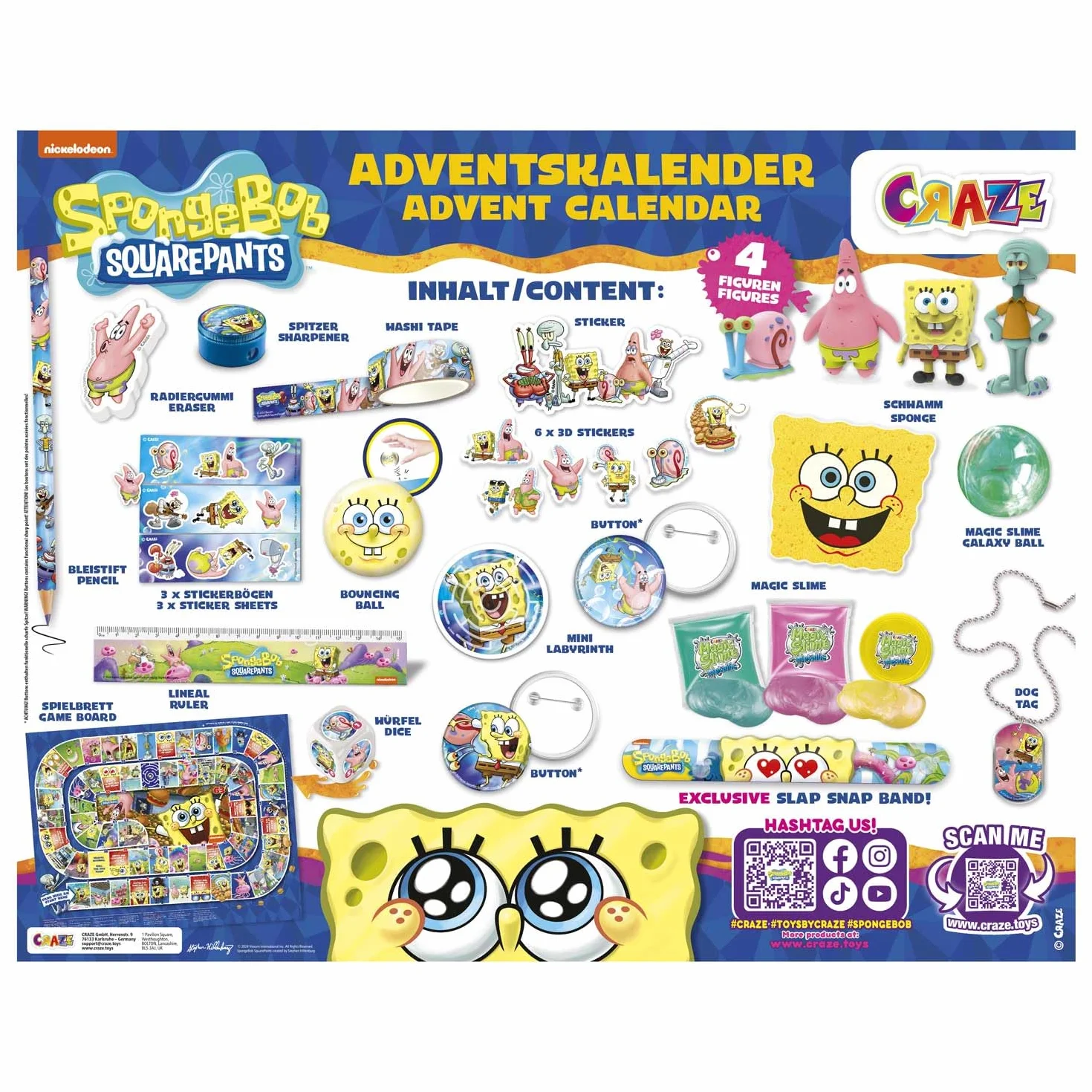 Calendario de Adviento Infantil Bob Esponja con Juguetes y Accesorios