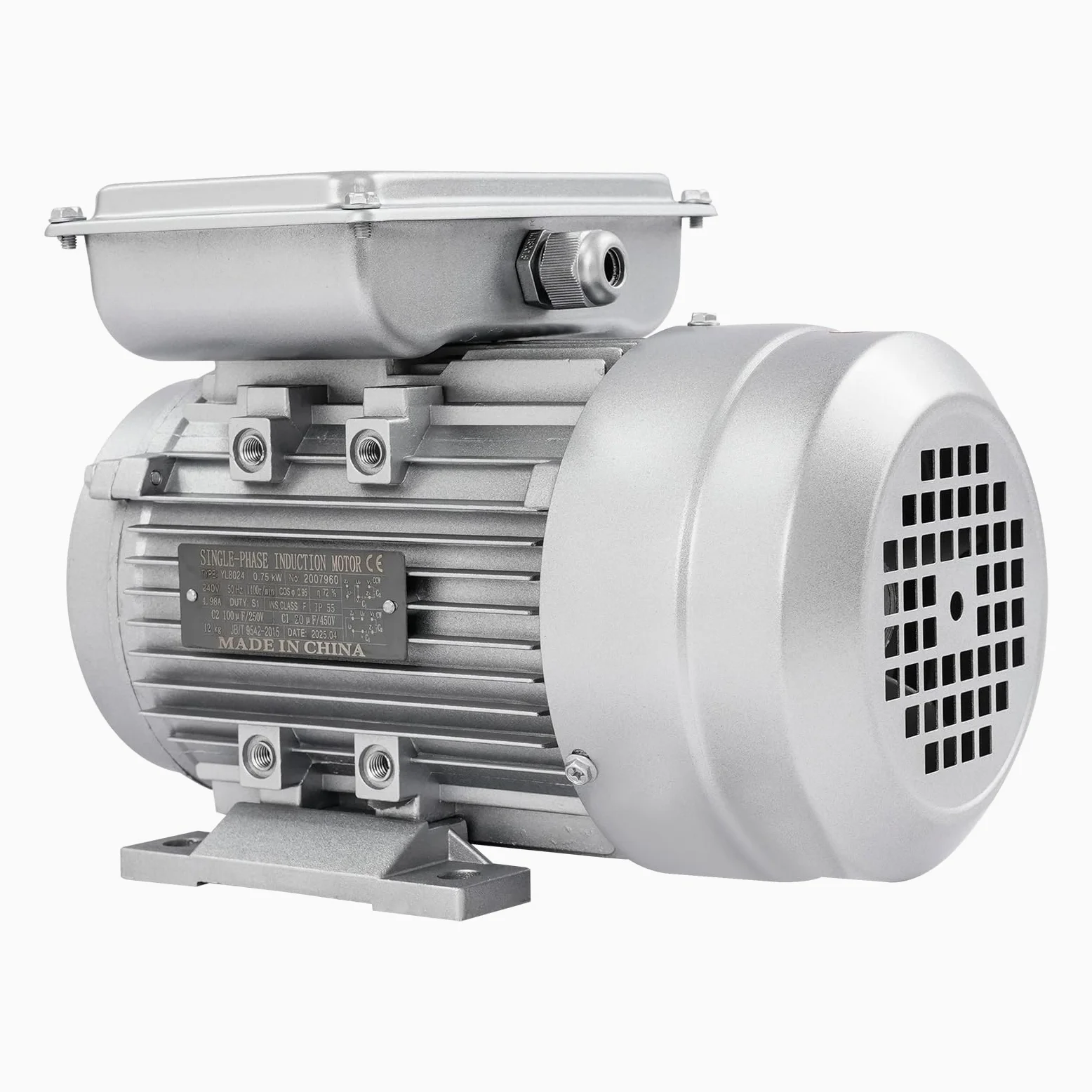 Motor eléctrico 750 W 1 HP – 1 fase, 1400 rpm, eje de 19 mm, clase de protección IP55, motor de corriente alterna para hormigonera, compresores, bombas