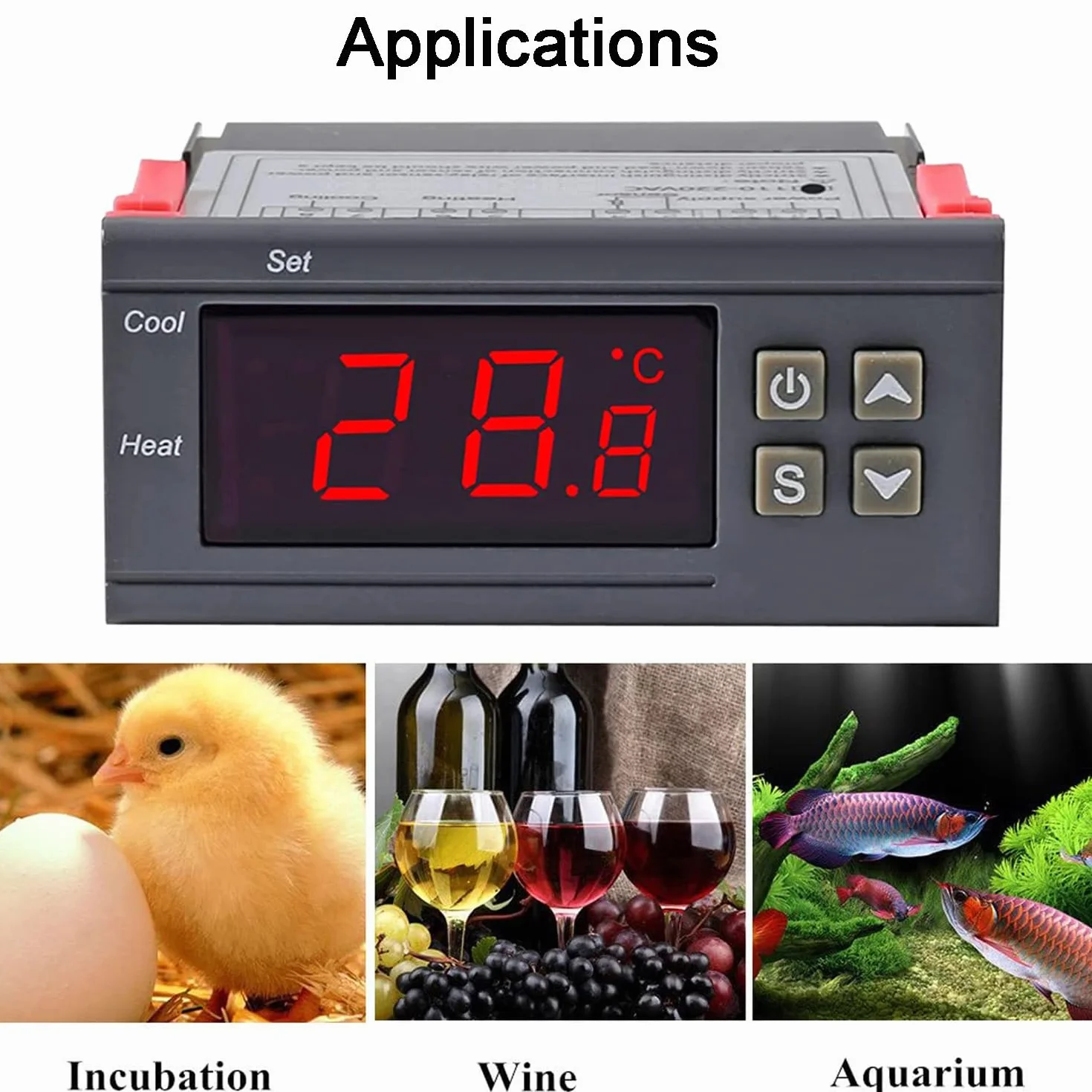 Greluma Termostato Digital AC 110V-220V 10A Pantalla LED Controlador de Temperatura con Sonda NTC 10K