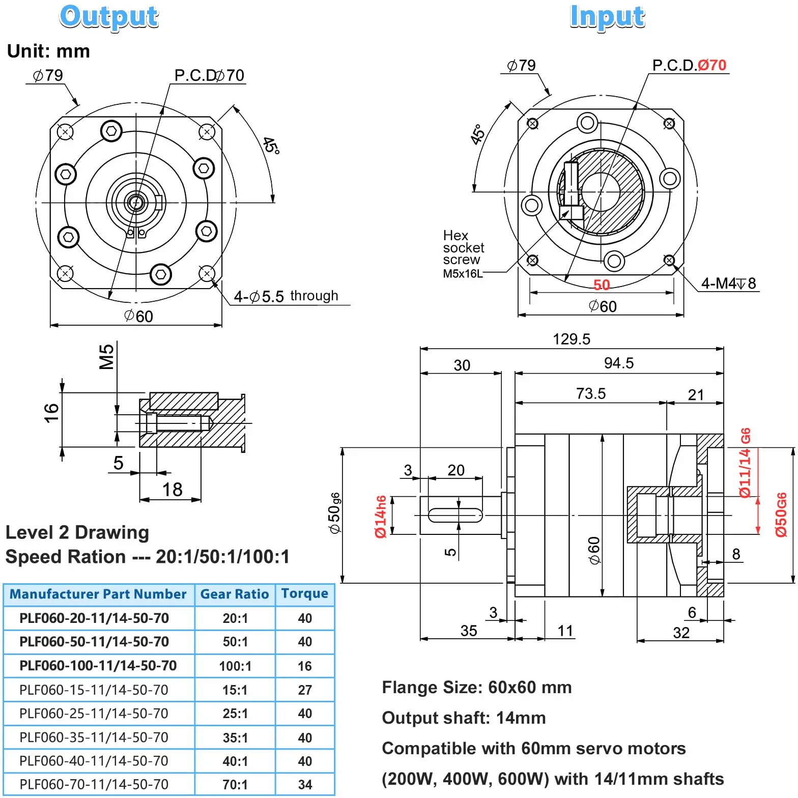 Reductor planetario 50:1 12 arc-min 4000rpm 200W 400W 60mm para servomotor torno