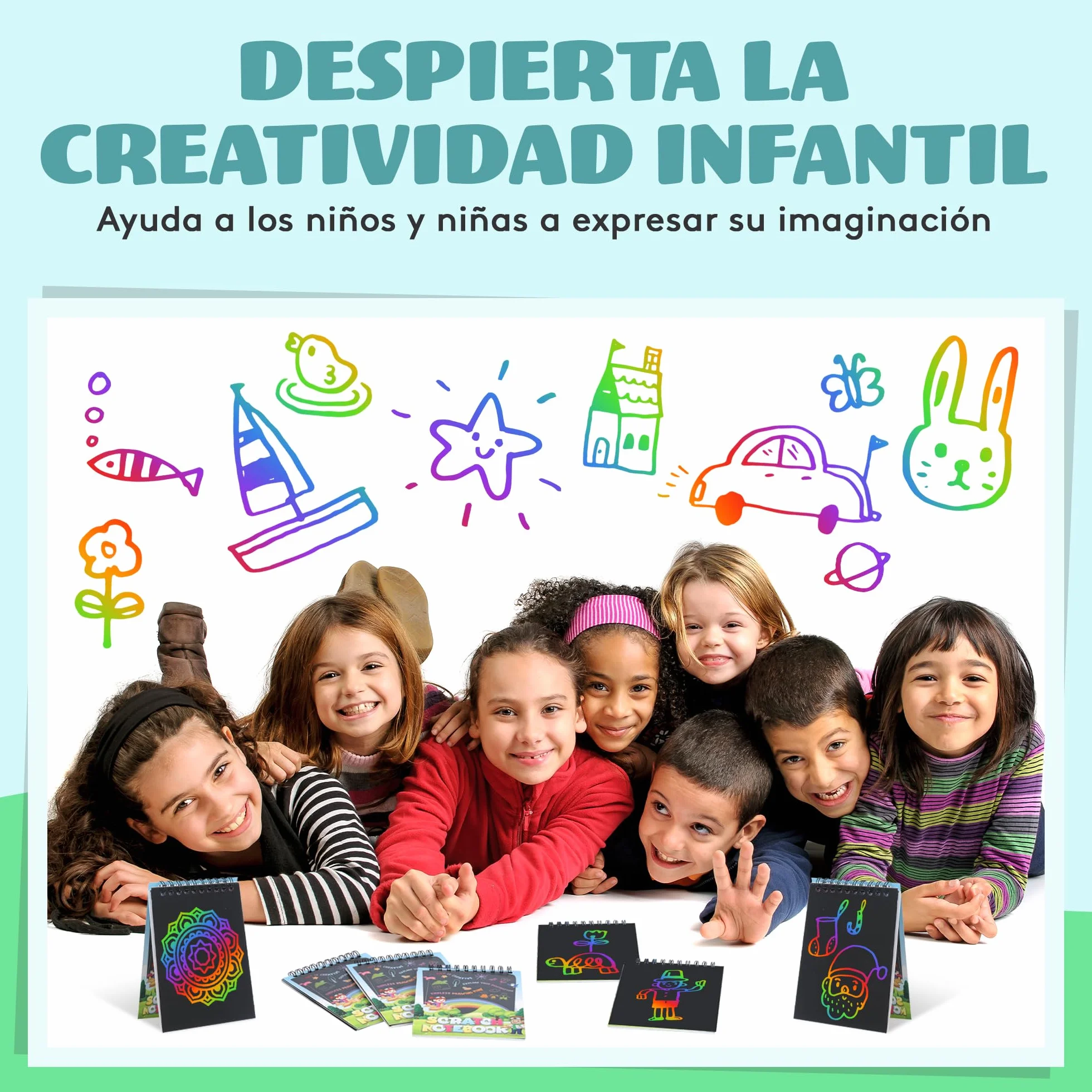 25 Pack Regalos Cumpleaños Niños Colegio - Libretas Scratch Art Manualidades Dibujo Papel Rascar 4-8 Años