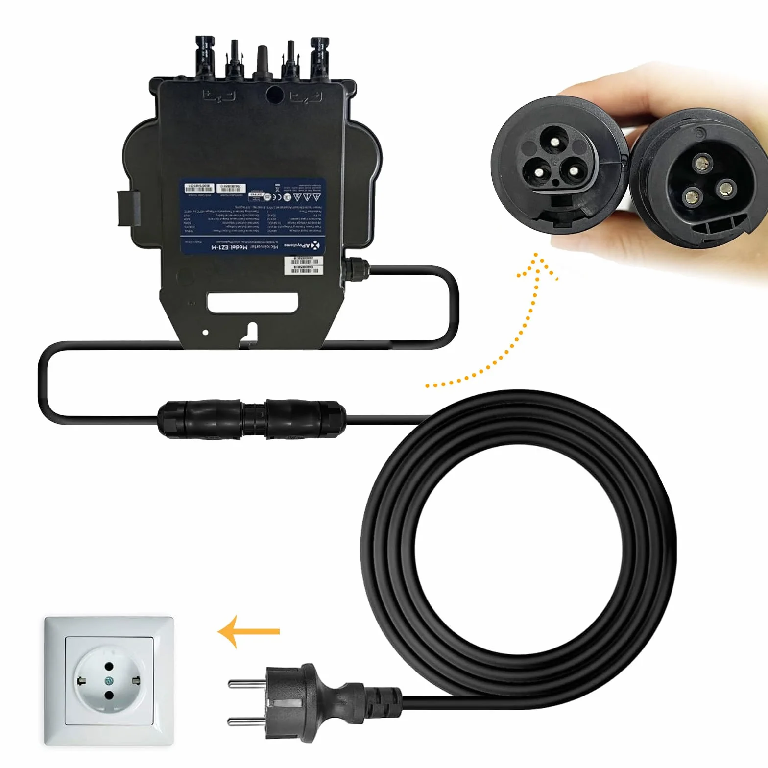 Microinversor APsystems con WiFi y Bluetooth, Certificado PV VDE, inversor Plug & Play Ideal para Sistemas solares en Balcones (EZ1-M 800W con Cable de conexión)