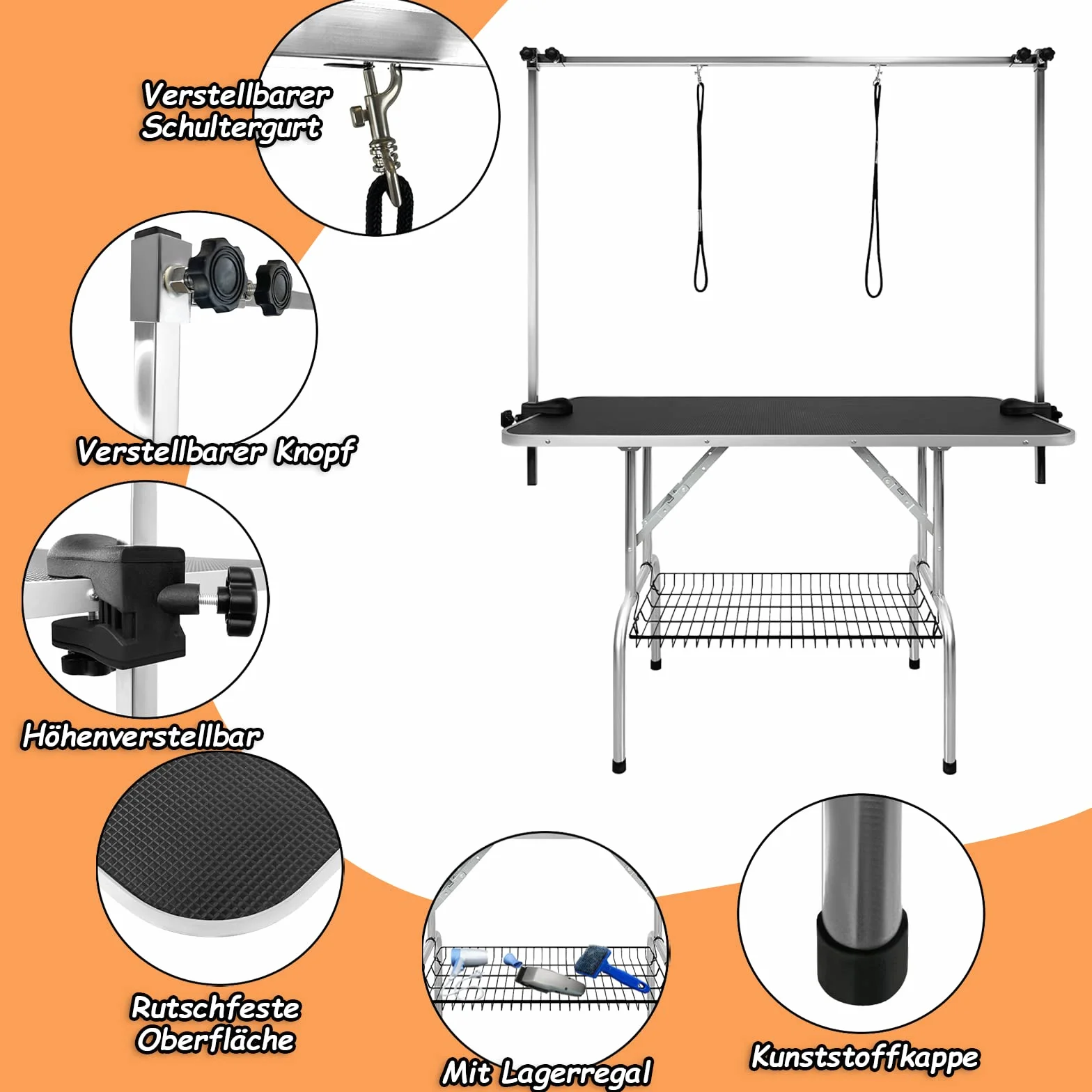 Froadp Mesa de Aseo para Perros Peluquería Mesa Canina y Felina Mesa de Aseo para Mascotas Mesas de Baño Esquila Plegable y Resistentecon Balancín y Bandolera Hasta 100KG de Carga (Grande)