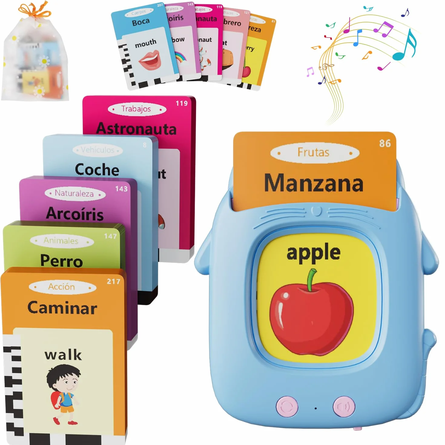 Electight Tarjetas Flash Parlantes Juguetes Educativos para Niños 3+ Años 224 Palabras 112 Tarjetas Doble Cara Bilingües Azul
