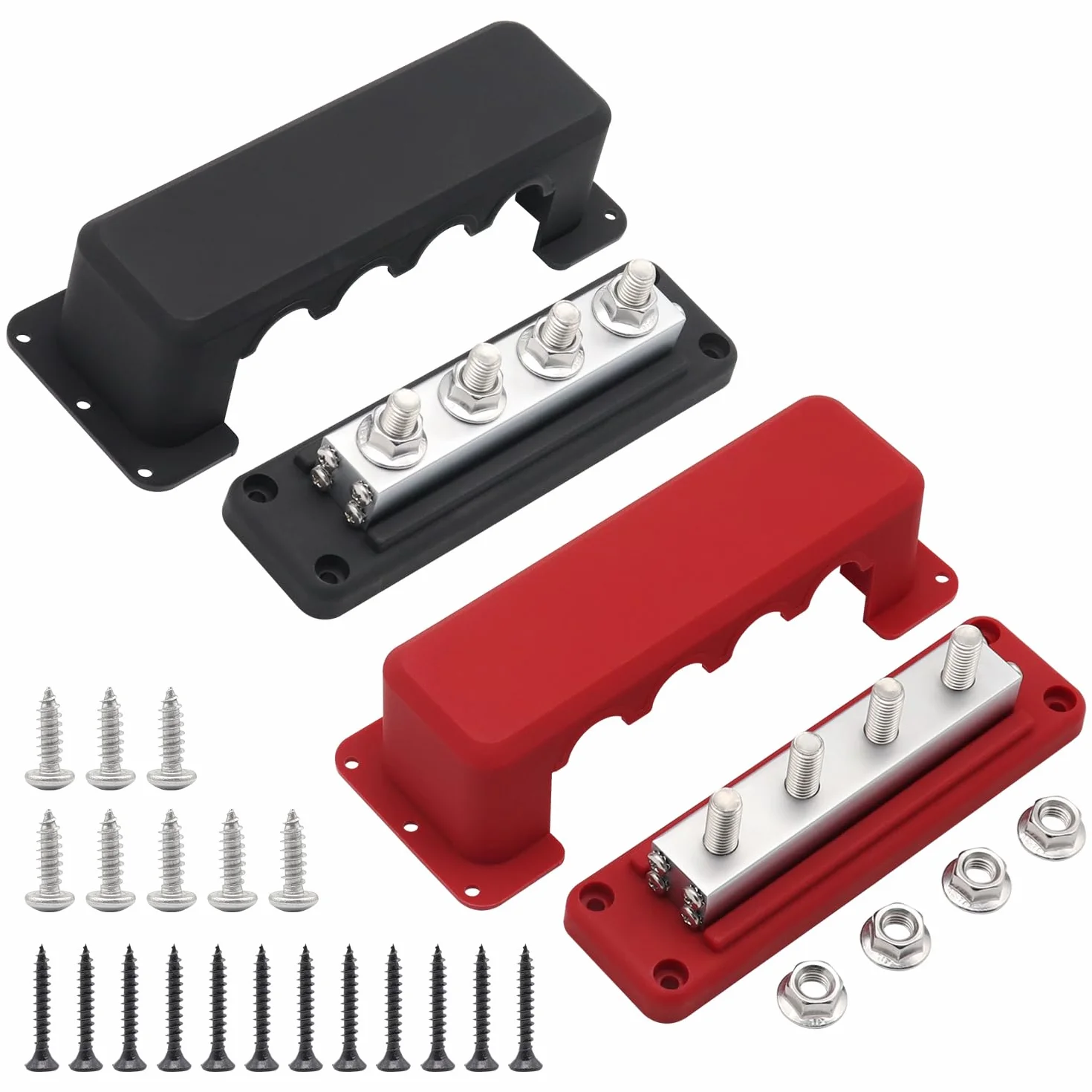 Cobre Bus Bar Barra Omnibus 600A Bloque de Terminales 12V-48V CC Heavy Duty Módulo Panel de Distribución con 4xM10 Doble Cabeza Perno